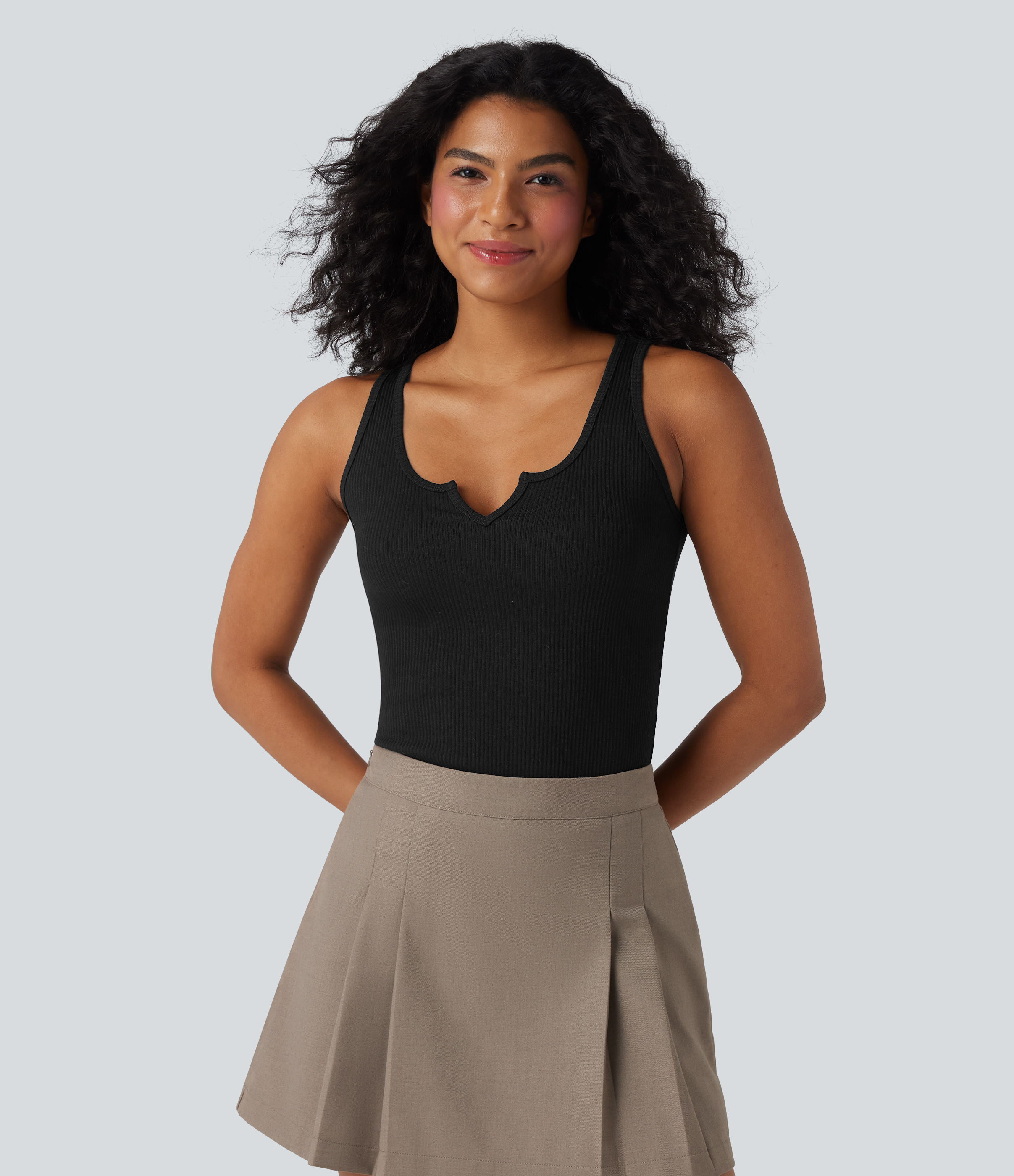 Black Camiseta casual sin mangas de punto acanalado / 1