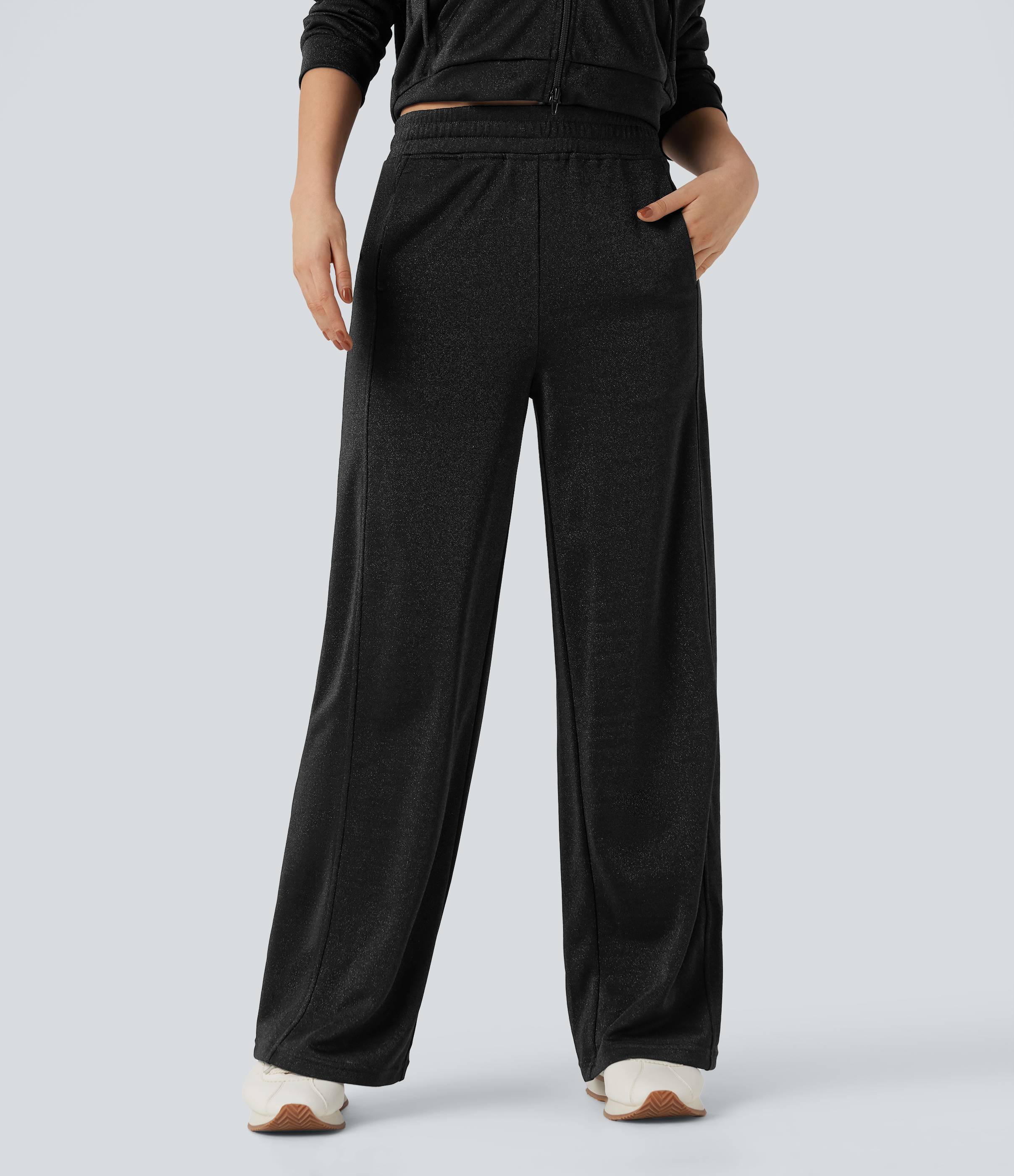 High Waisted Straight Leg Sparkle Casual Pants with Pockets