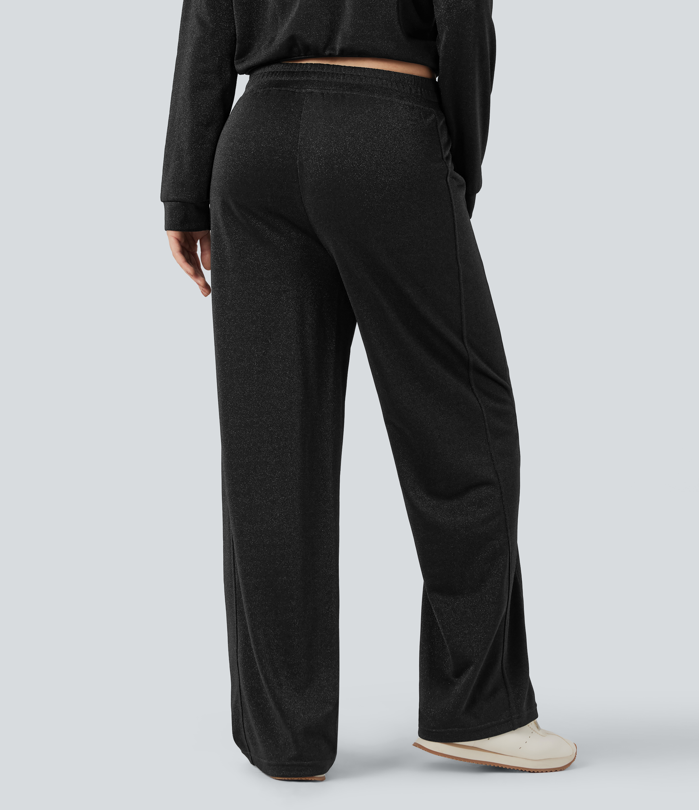 Deep Onyx Pantalones holgados de talle alto y pernera recta con acabado metálico y bolsillos / 2