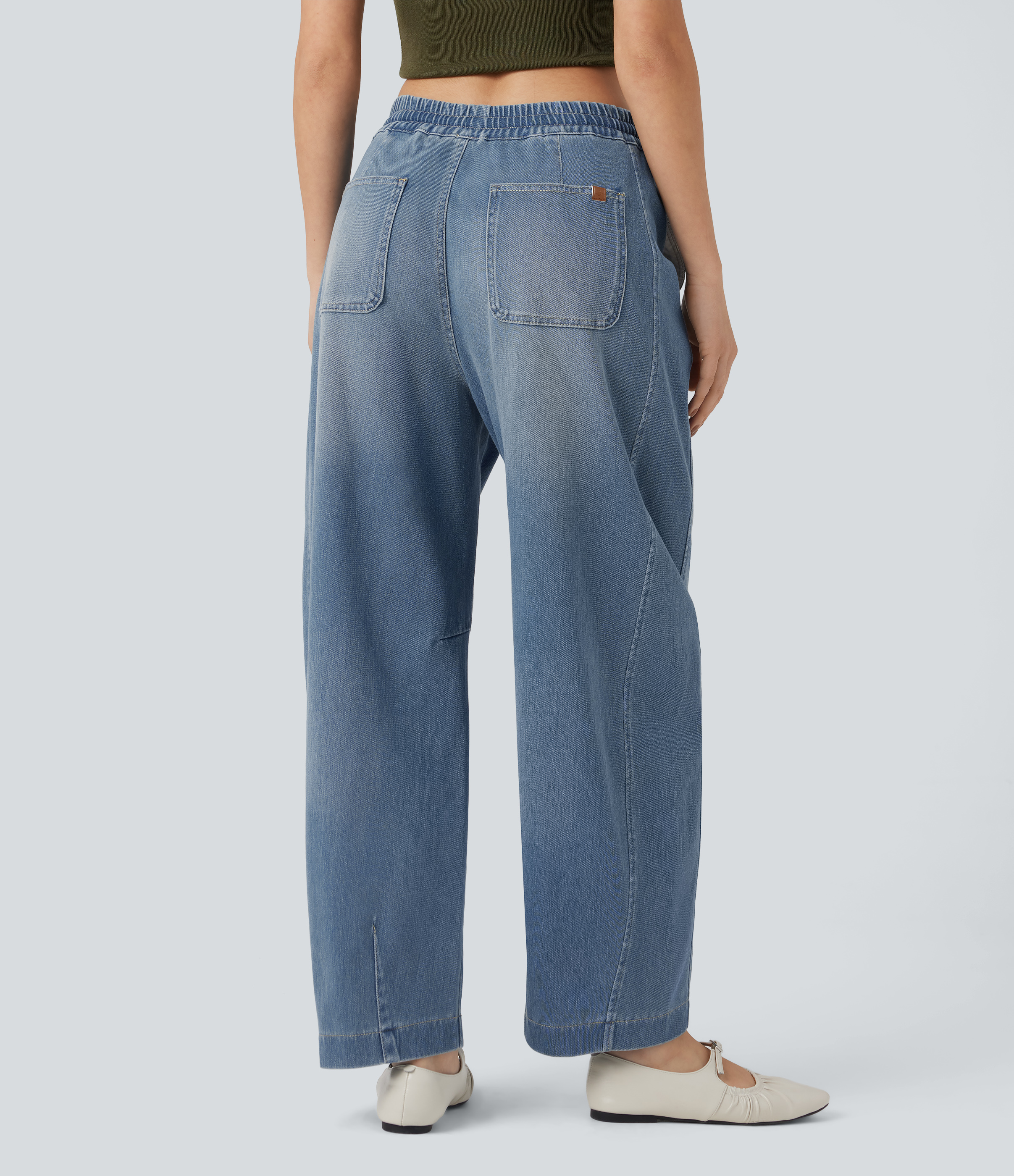 Coronet Blue Denim Jeans casuales anchos Halara Flex™ tipo lavado de tiro medio con cordón y bolsillos / 2