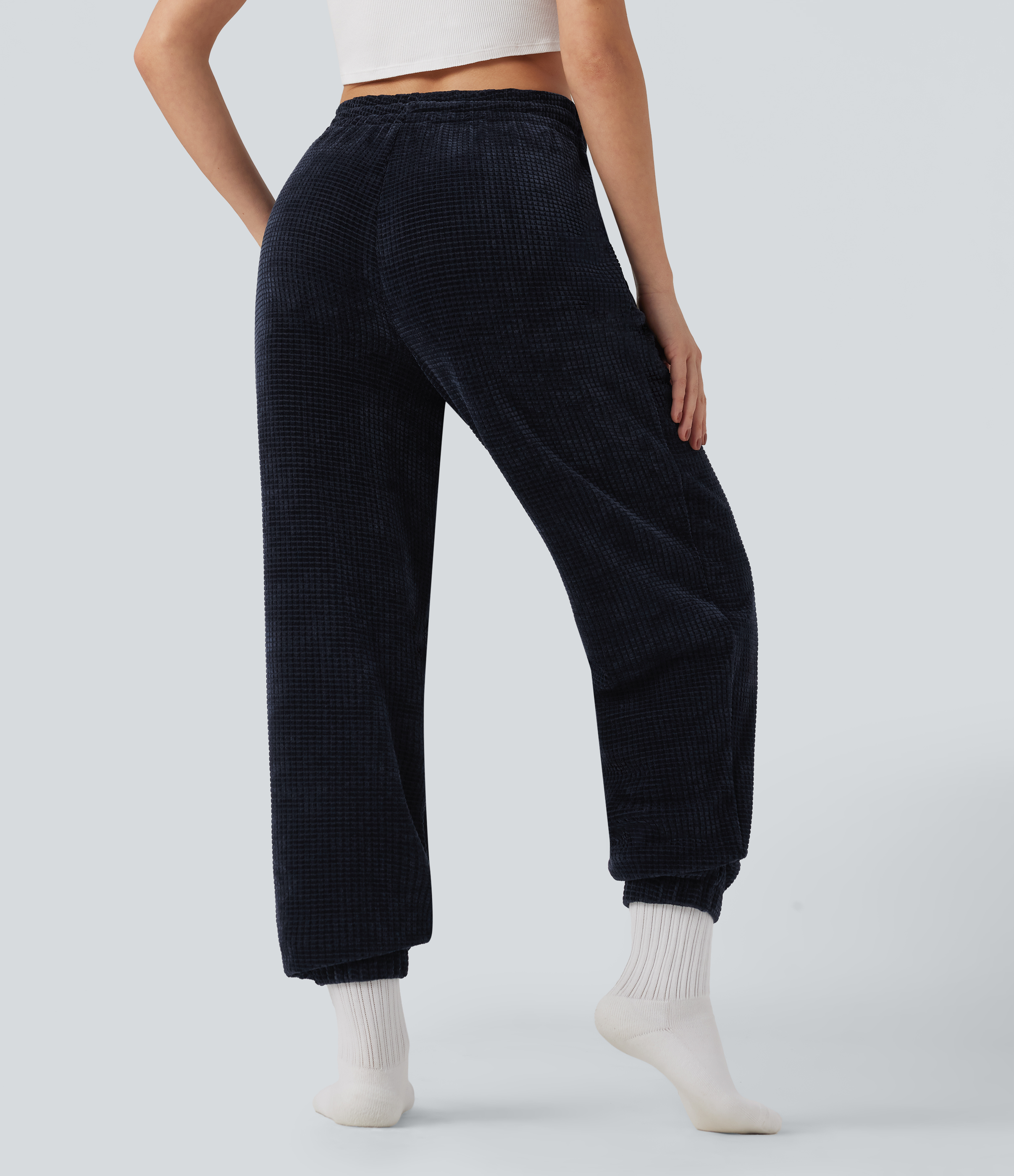 Sky Captain Pantalon décontracté chenille gaufré taille haute avec cordon de serrage et poches / 2