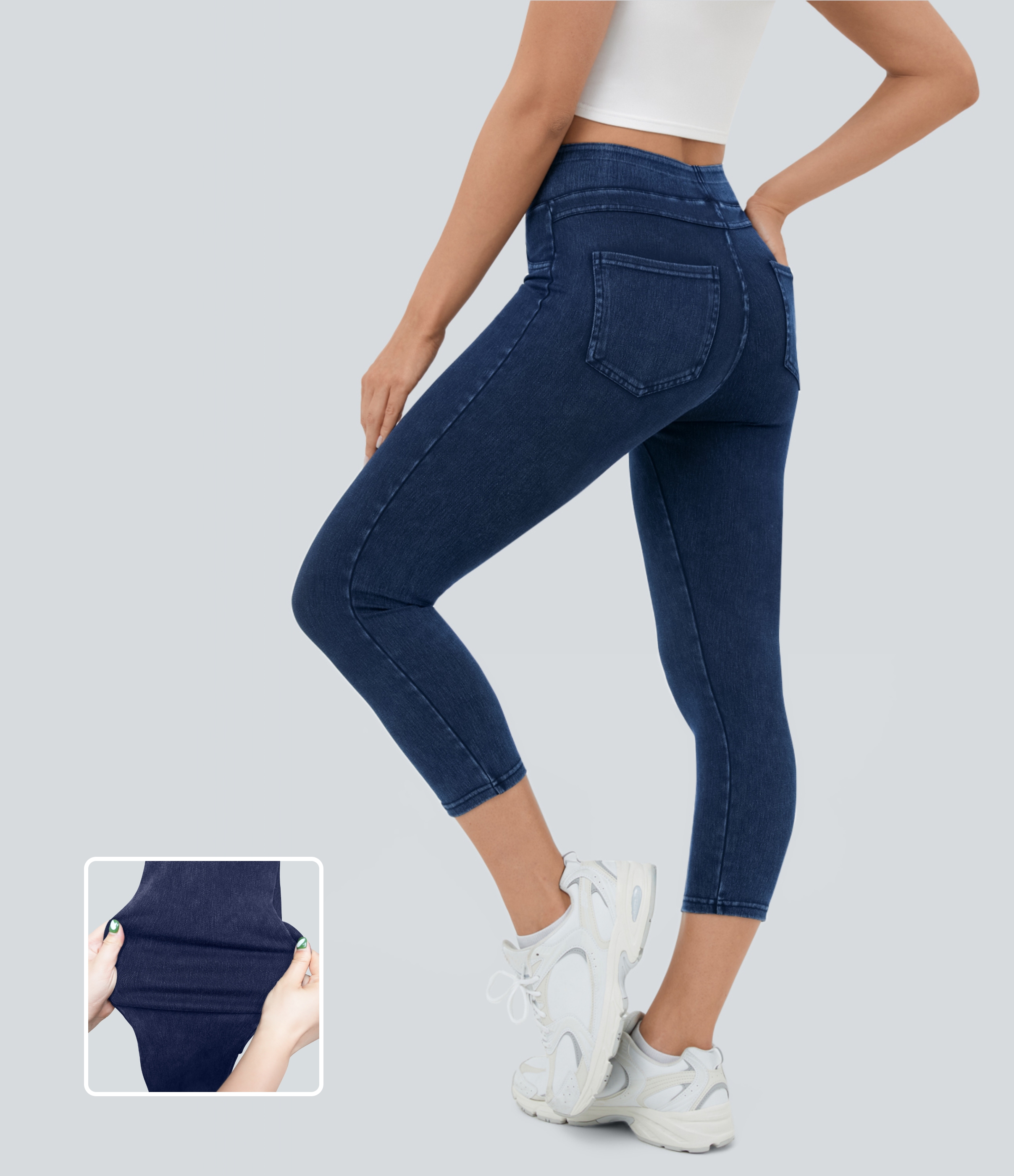 Leggings Halara Flex™ Denim elásticos en longitud capri de tiro alto con bolsillos traseros