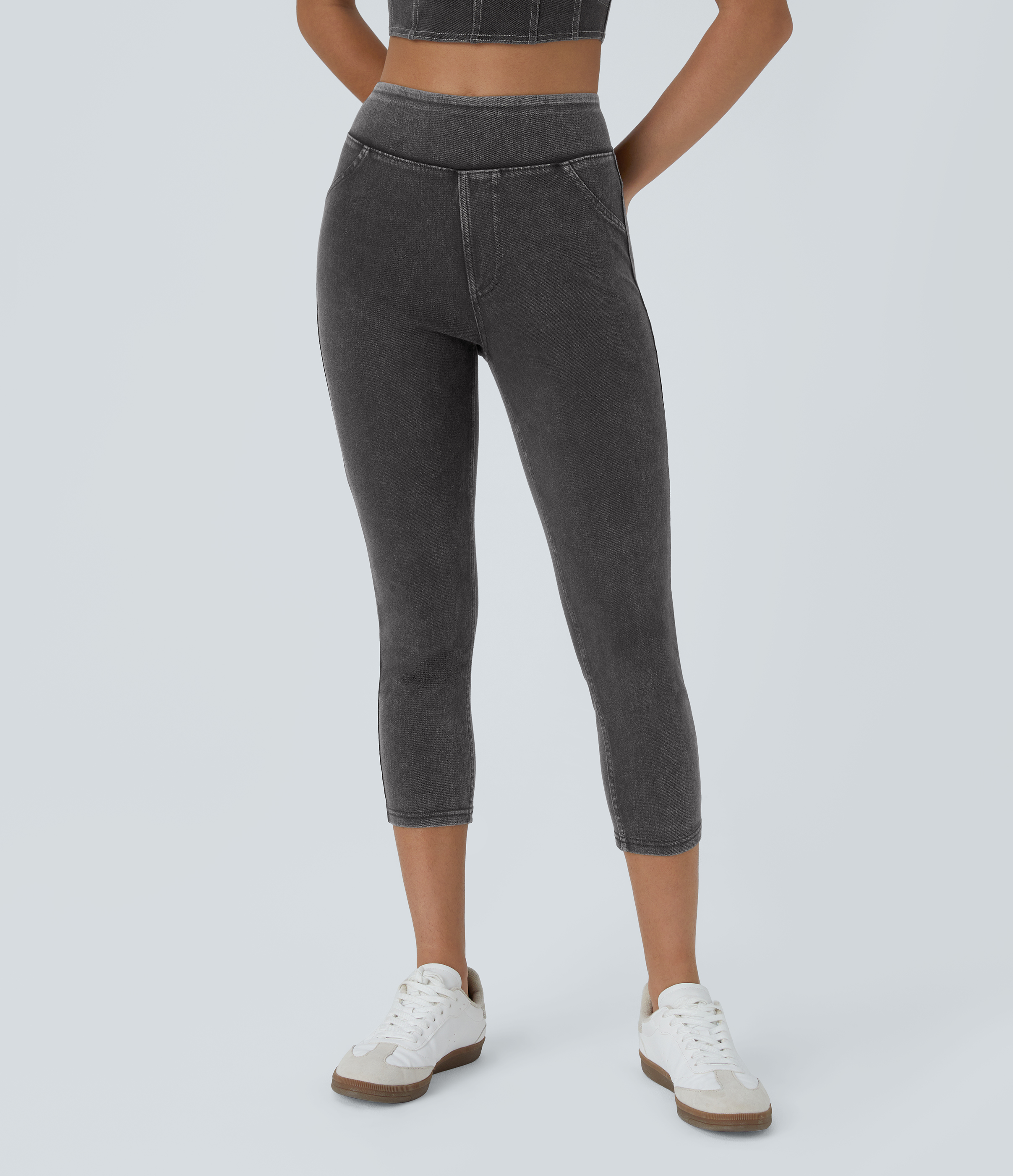Leggings Halara Flex™ Denim elásticos en longitud capri de tiro alto con bolsillos traseros