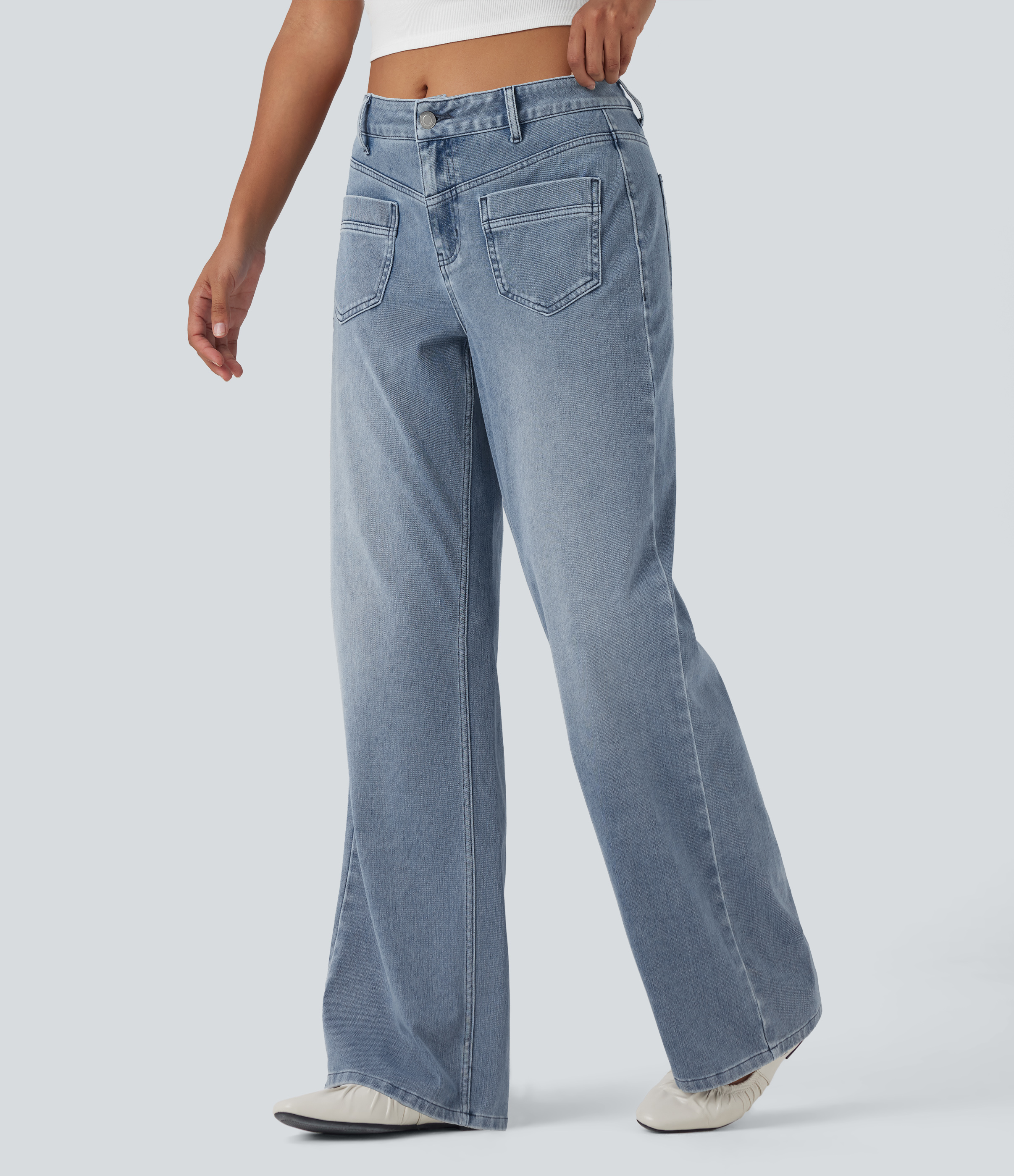 Halara Flex™ Jean coupe droite décontracté taille mi-haute avec poches