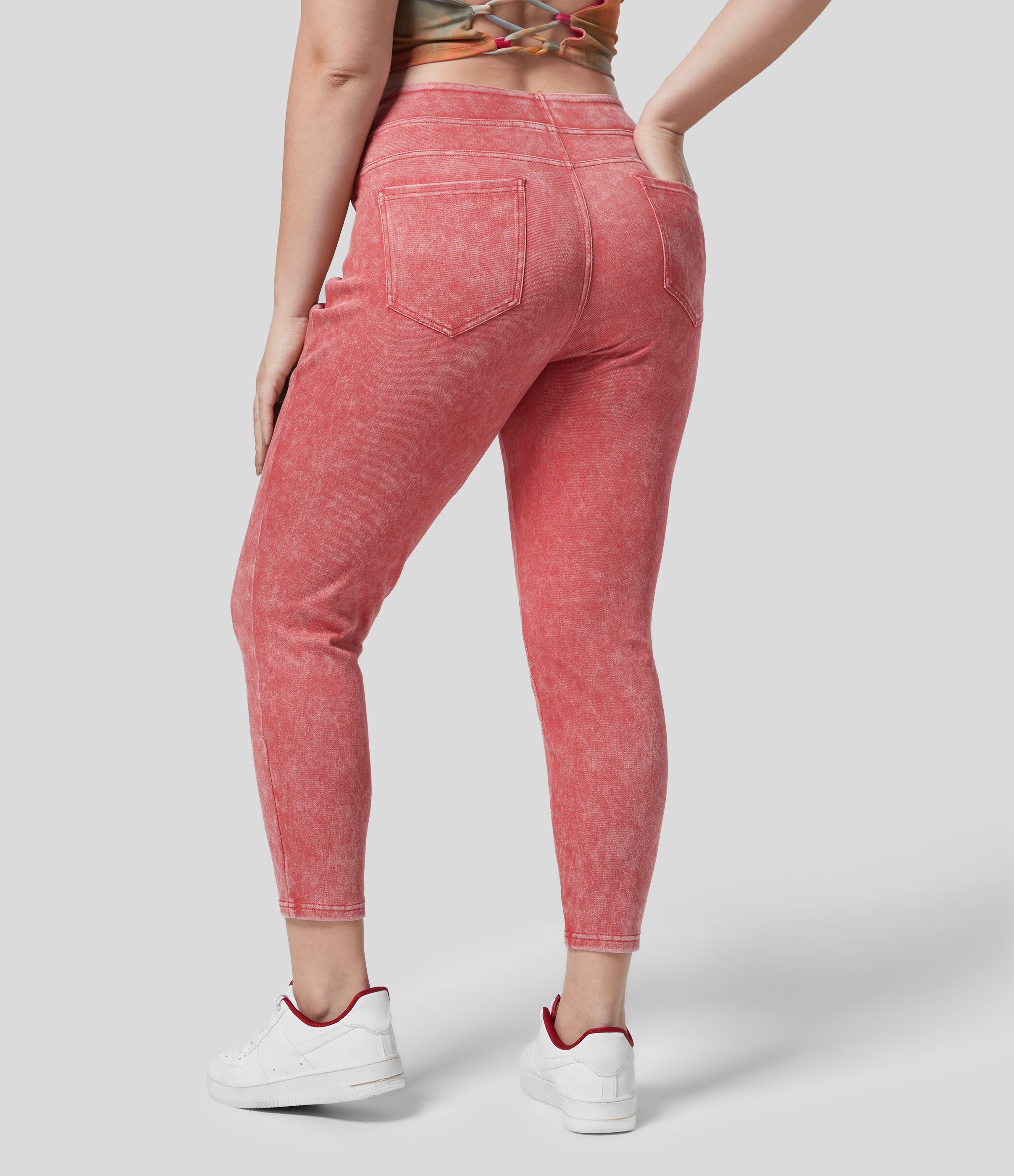 Rose Red Denim Halara Flex™Plus Size 7/8-Leggings mit hoher Taille und Seitentaschen aus dehnbarem Strickdenim / 2