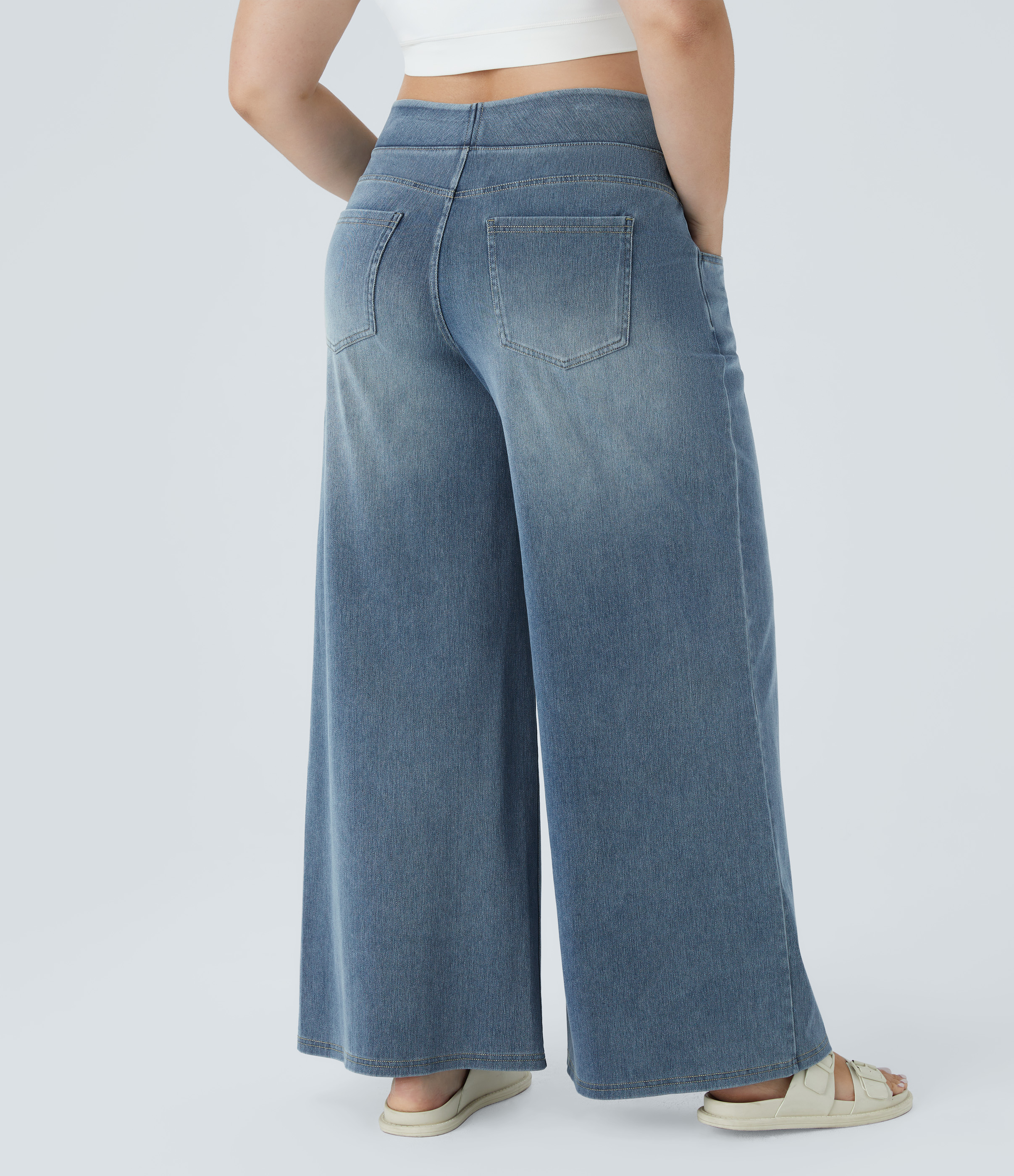 Blue Gray Denim Jeans Baggy Halara Flex™ Denim tiro alto holgado pierna ancha lavado elástico talla grande múltiple bolsillo / 2