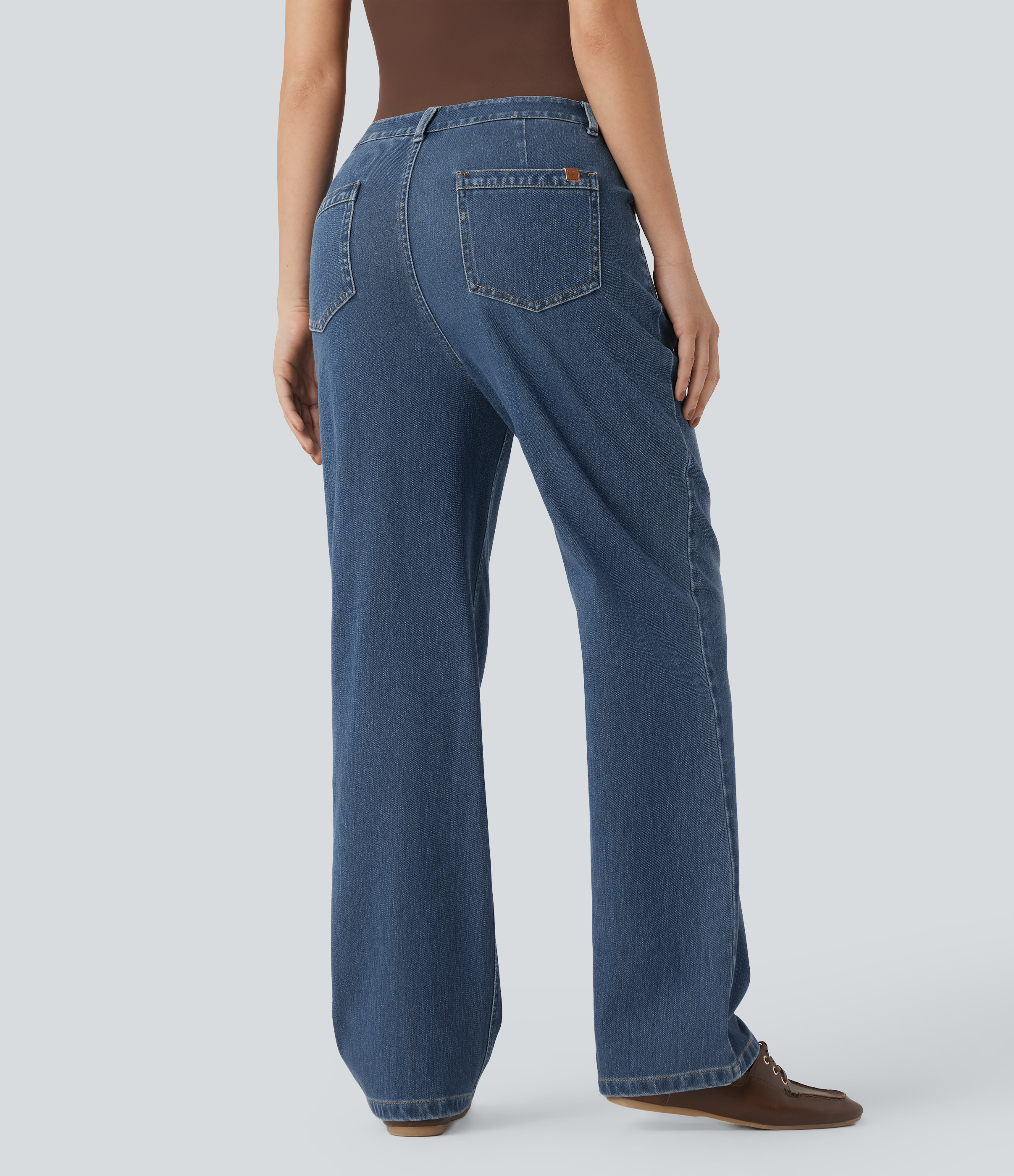  Blue Jasper Denim Halara Flex™ High Waisted Straight Leg Casual Jeans with Pockets / 2