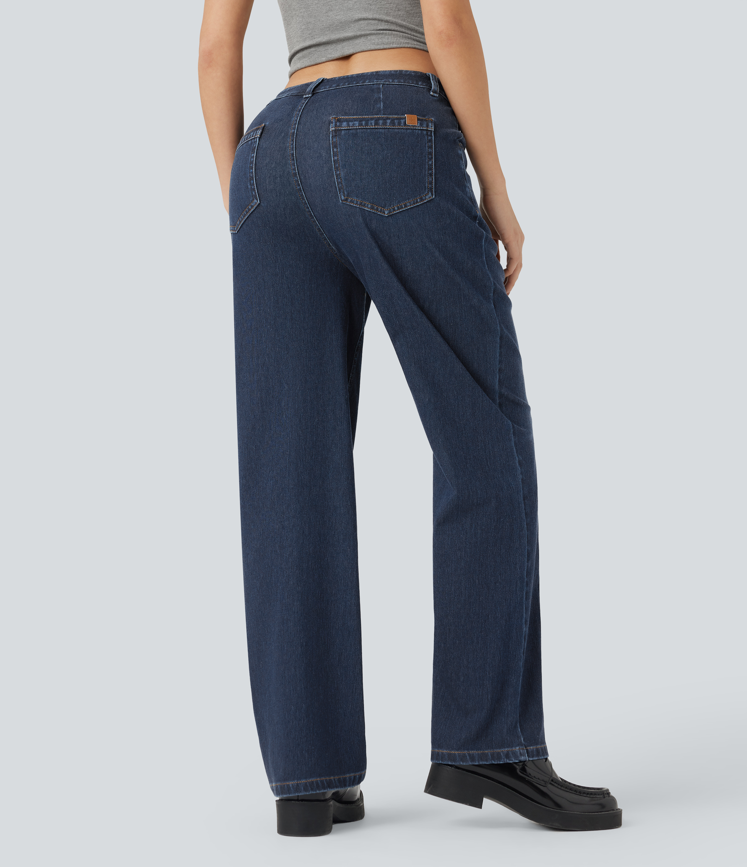 Pageant Blue Denim Vaqueros casuales Halara Flex™ rectos de tiro alto con bolsillos / 2