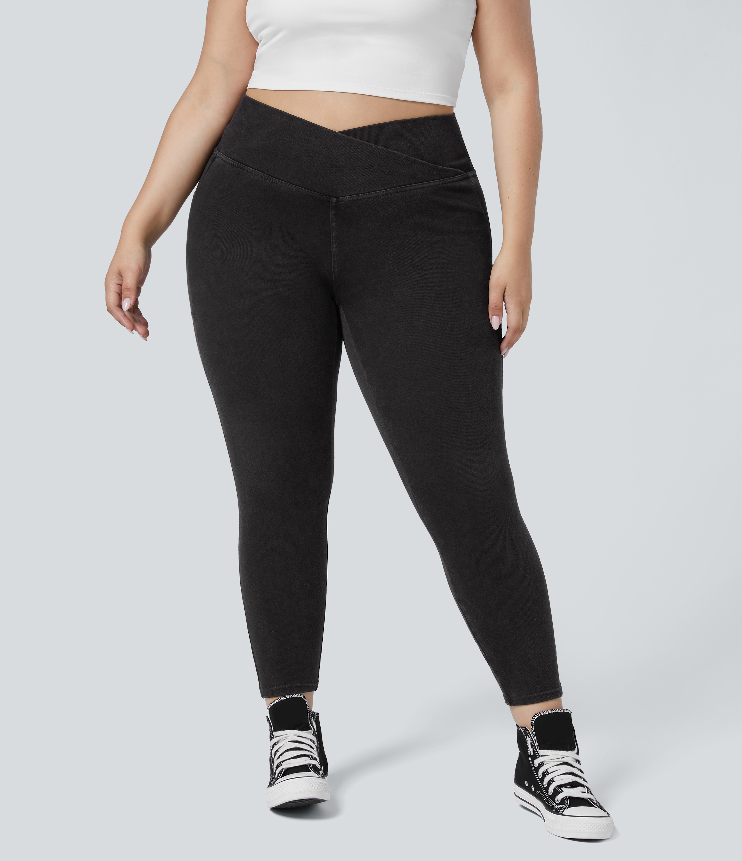 Leggings Halara Flex™ Denim oficina mezclilla elástica lavada bolsillo lateral cruzado talla grande