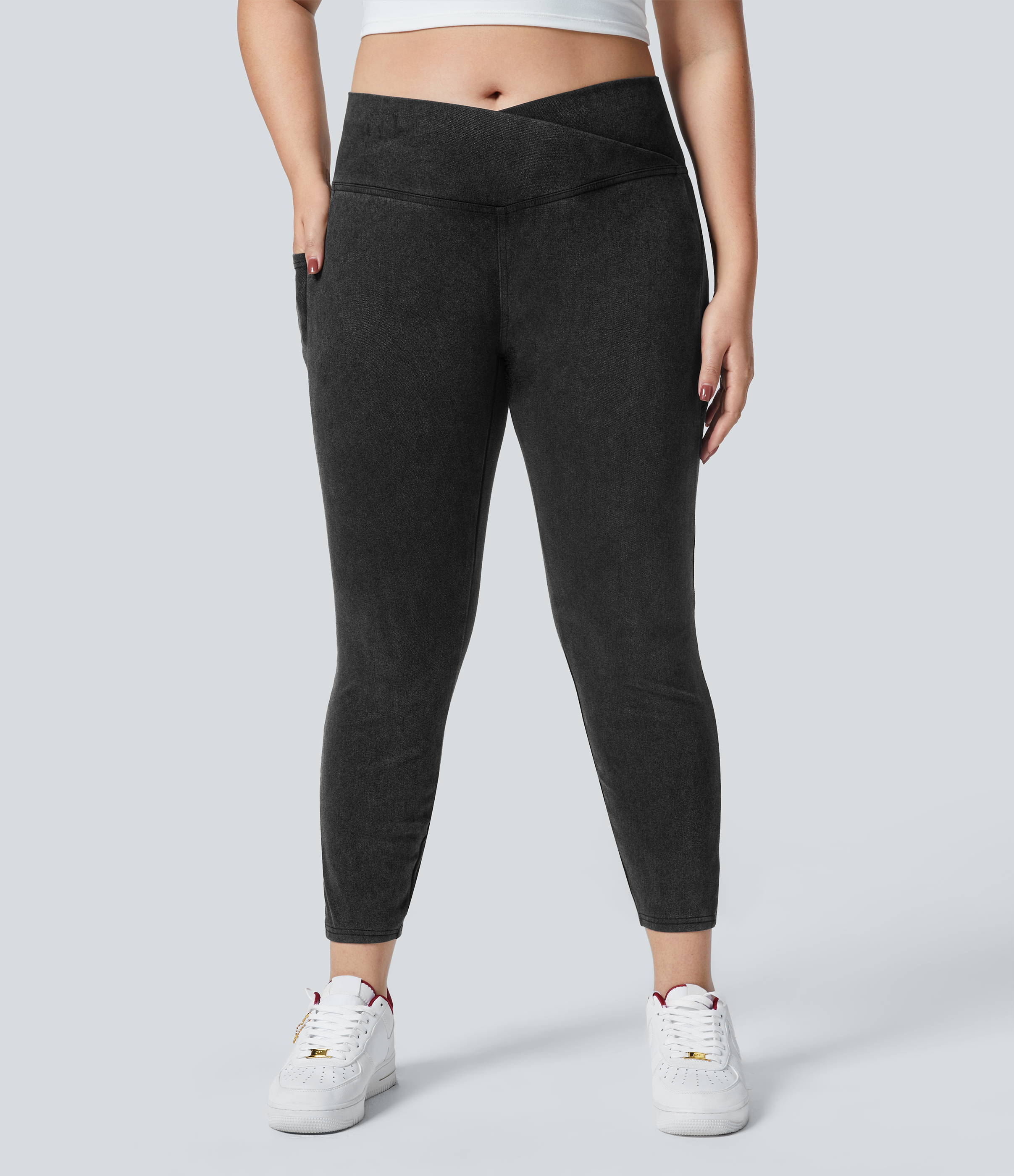 Halara Flex™ Crossover Pocket Washed Denim Work Plus Size Leggings