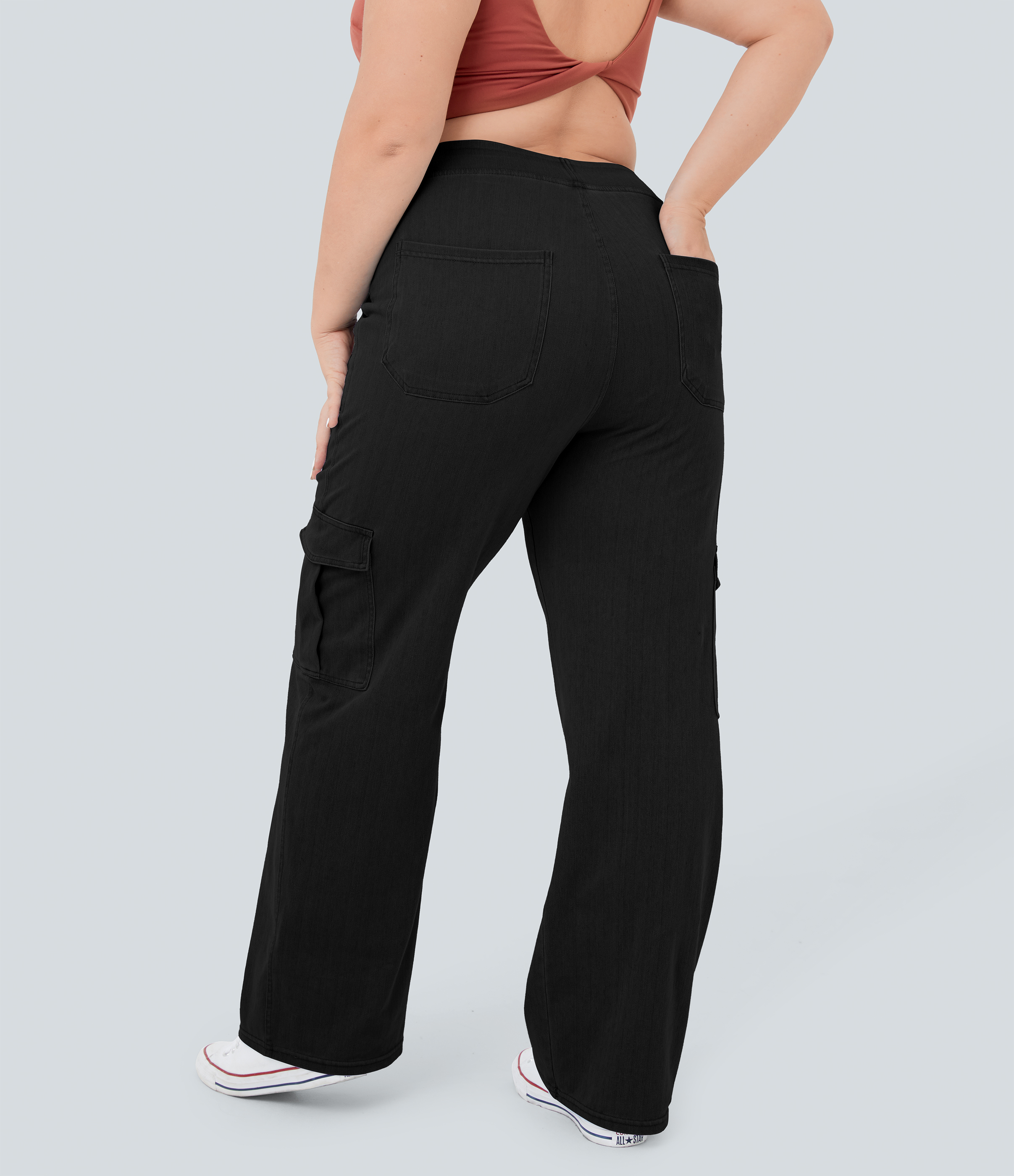 Black Denim Halara Flex™ Jean Droite Cargo Taille Mi-Haute Multiples Poches Décontracté Extensible Droite Grande Taille / 2