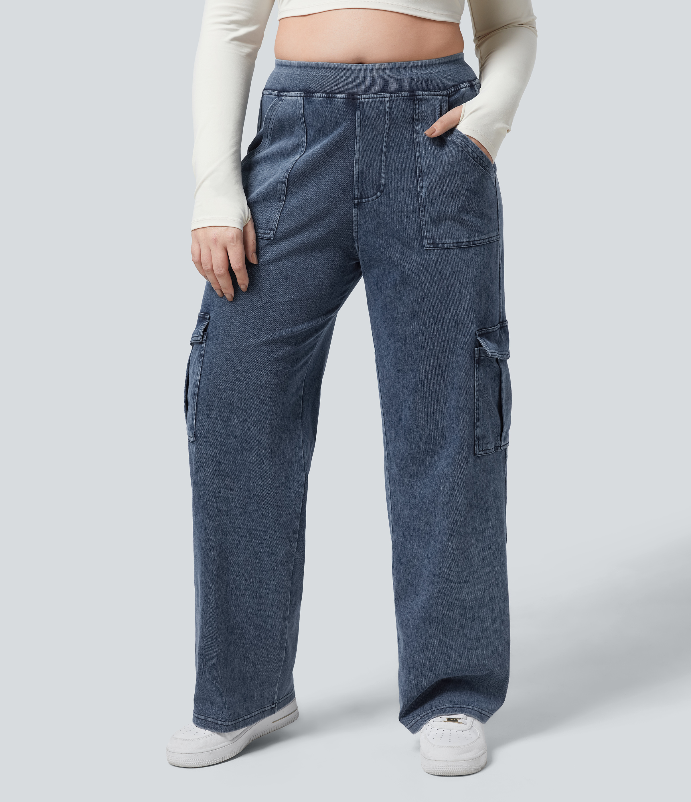 Halara Flex™ Mid Rise Pockets Straight Leg Plus Size Casual Cargo Jeans