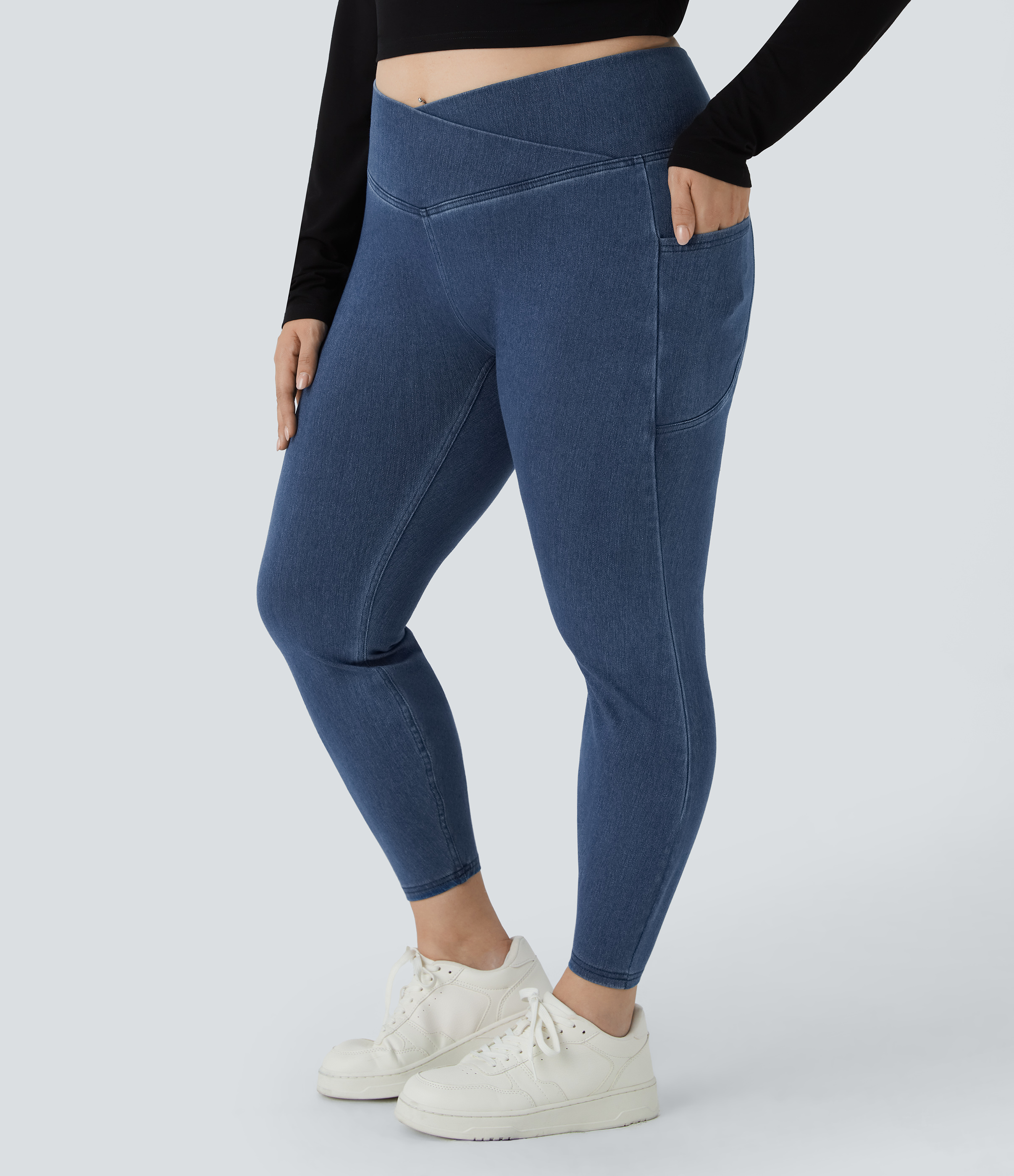 Halara Flex™ Crossover Pocket Washed Denim Work Plus Size Leggings