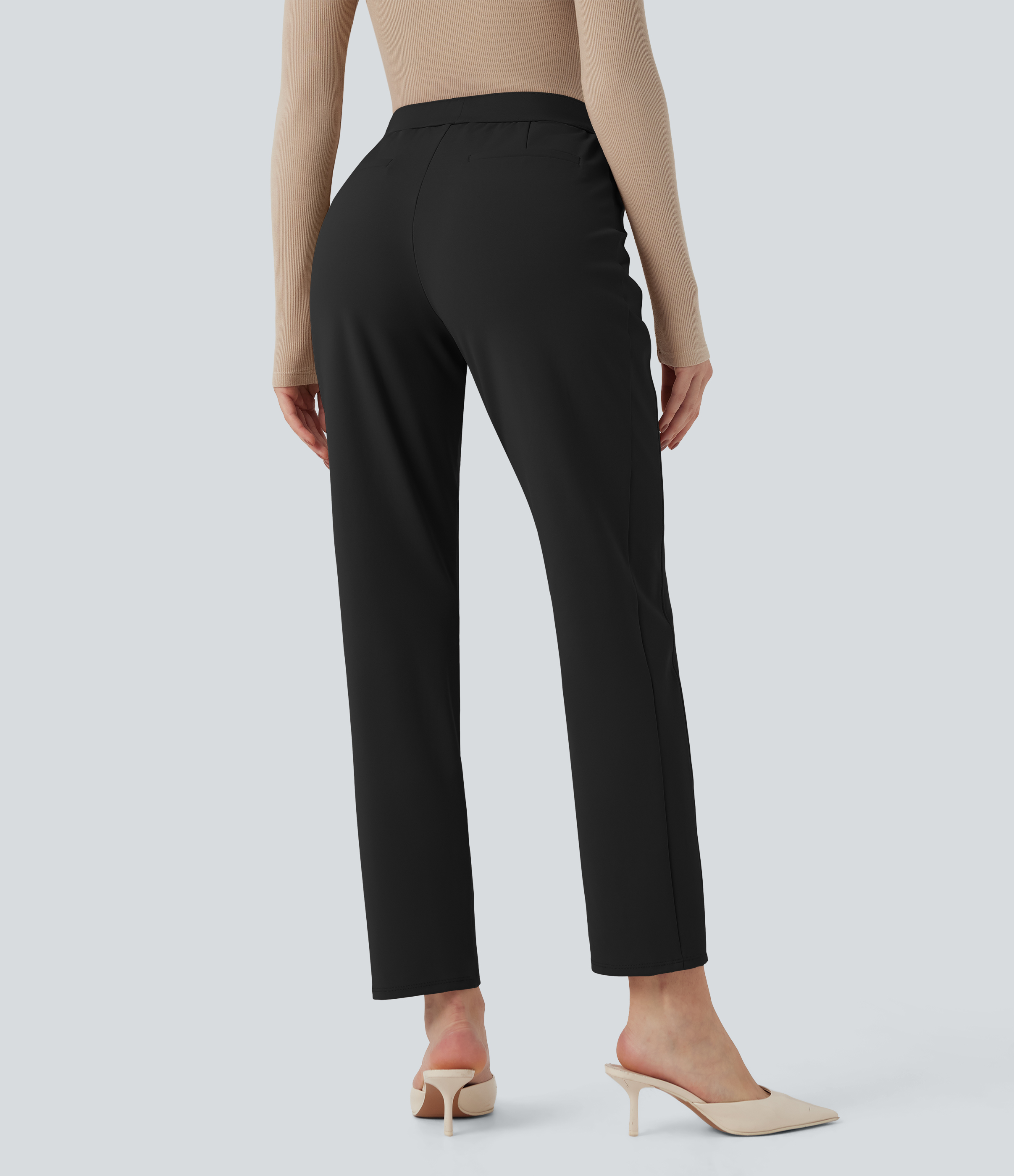 Negro Pantalones de oficina cónicos de tiro alto / 2