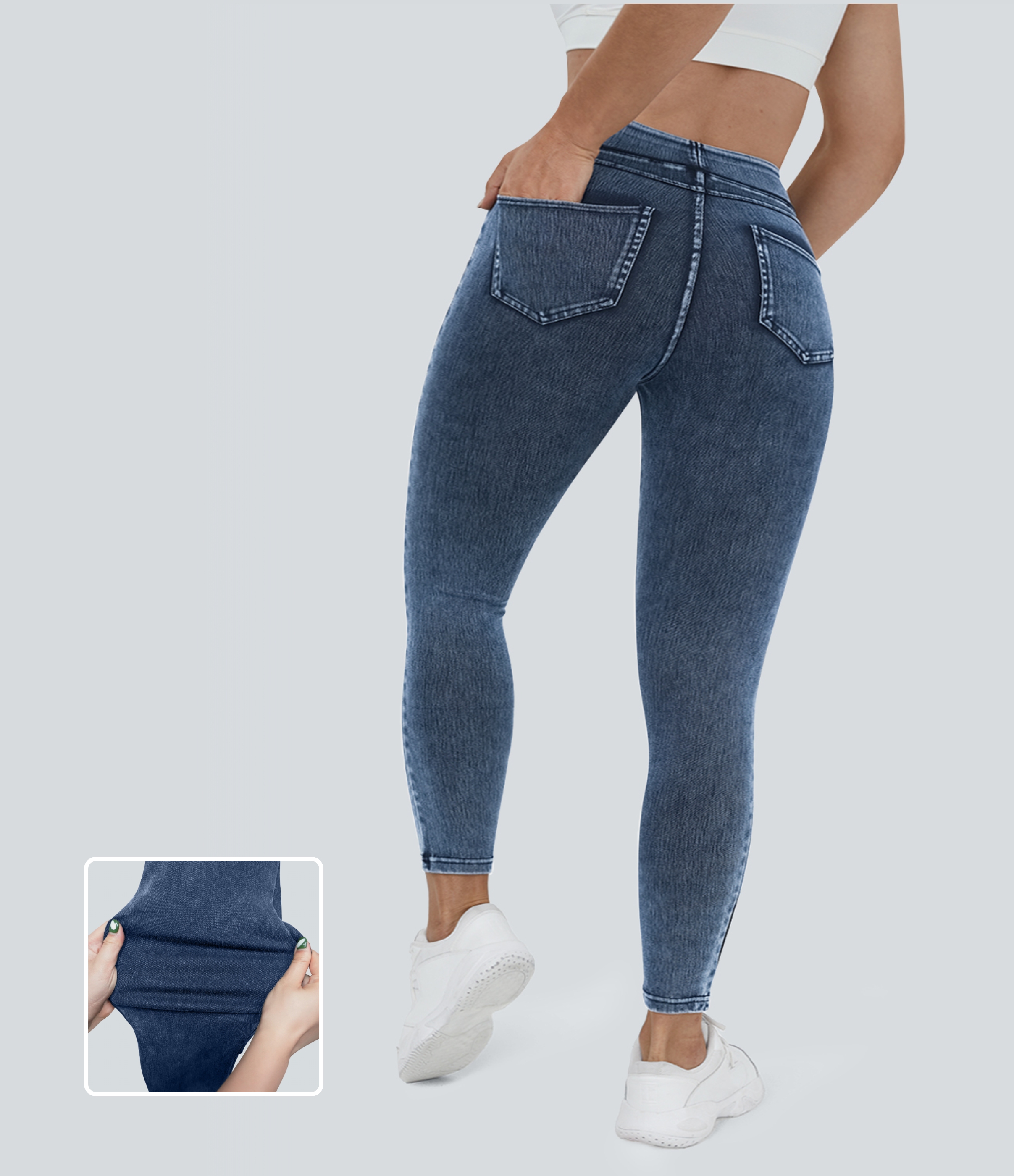 Leggings Halara Flex™ Denim elásticos de talla grande con tiro alto y bolsillos traseros