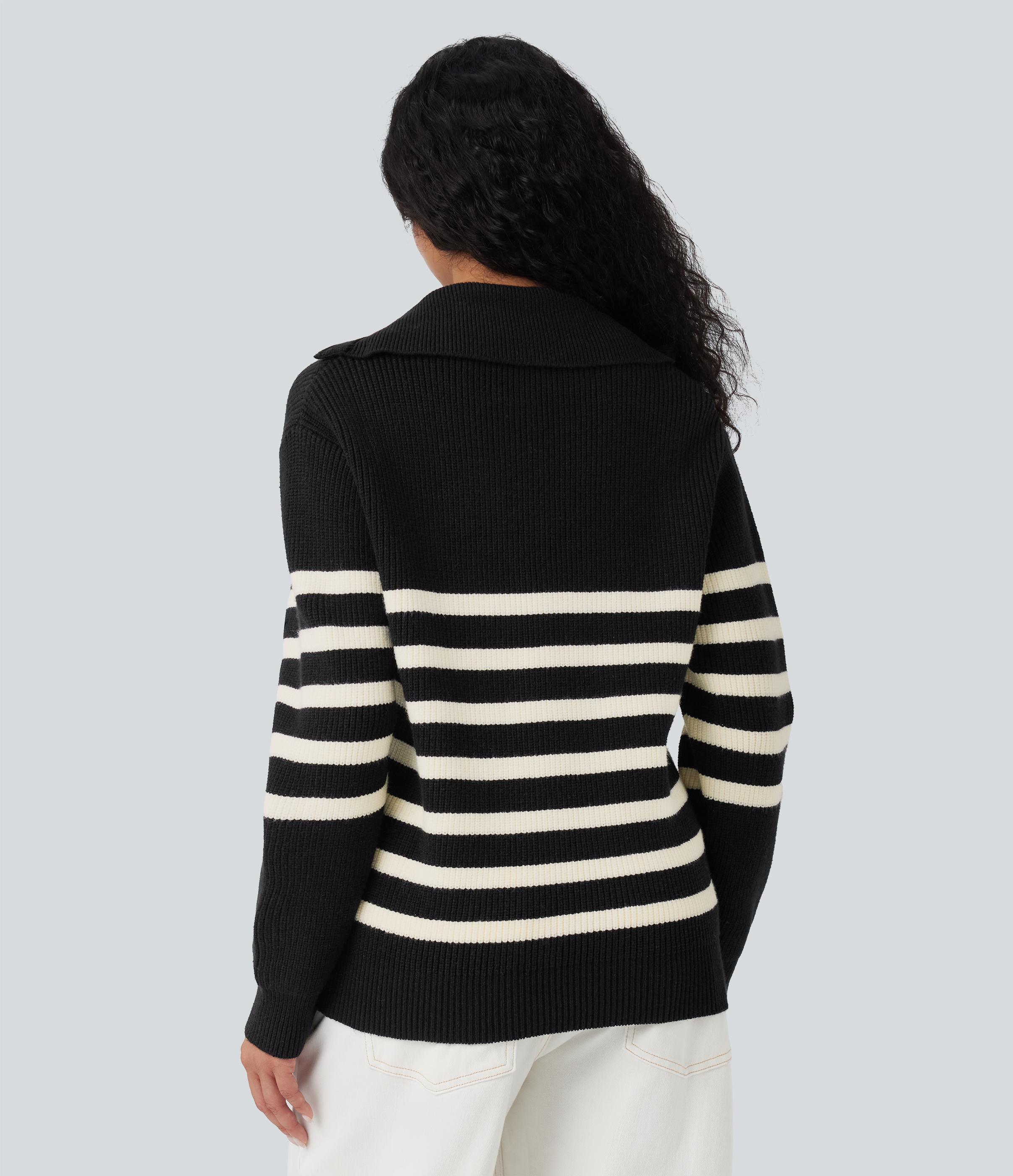 Schwarz Troyer Farbblock Gestreifter Lässiger Pullover / 2
