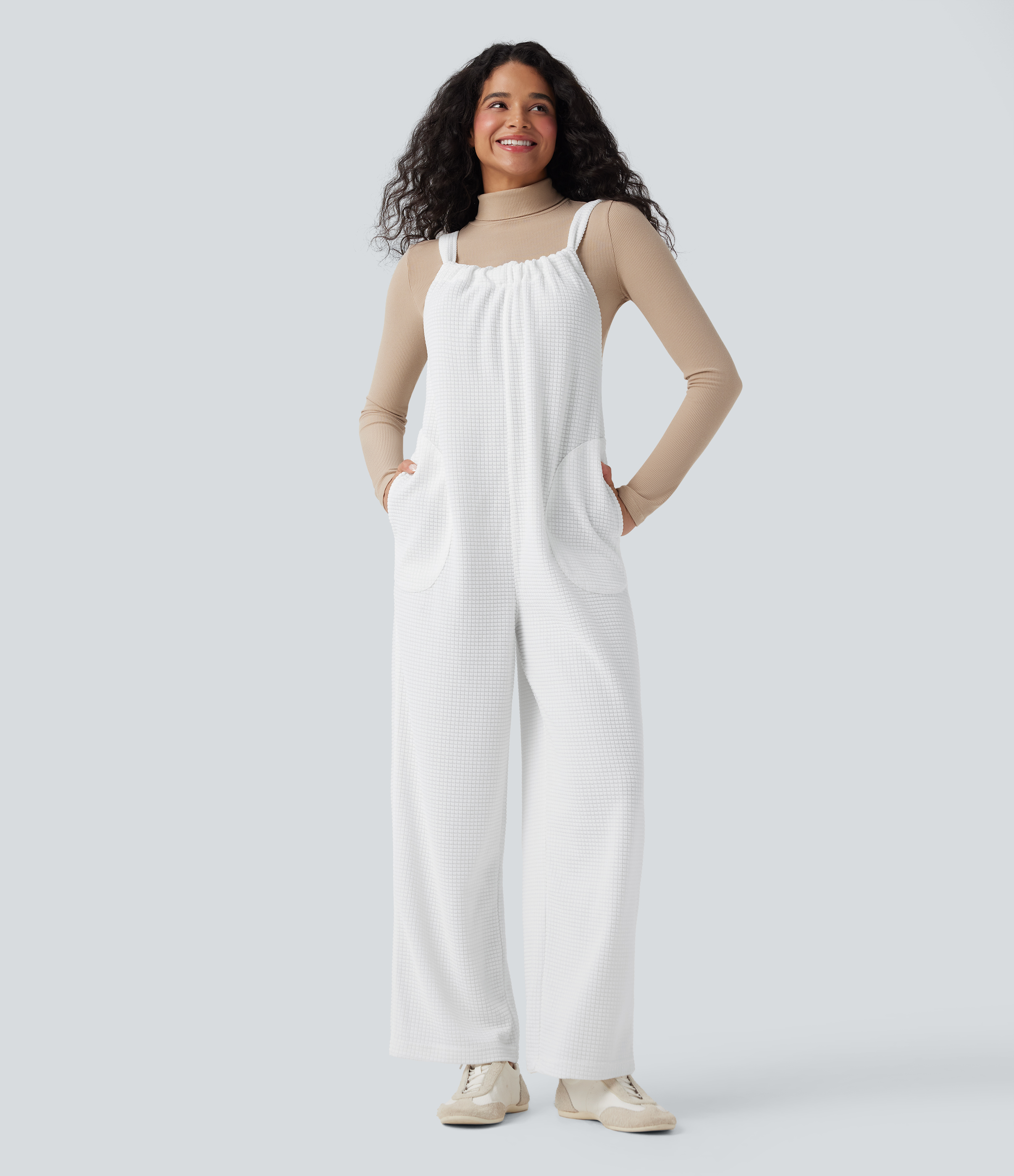 Rückenbindende Chenille-Waffel Casual Latzhose mit Taschen