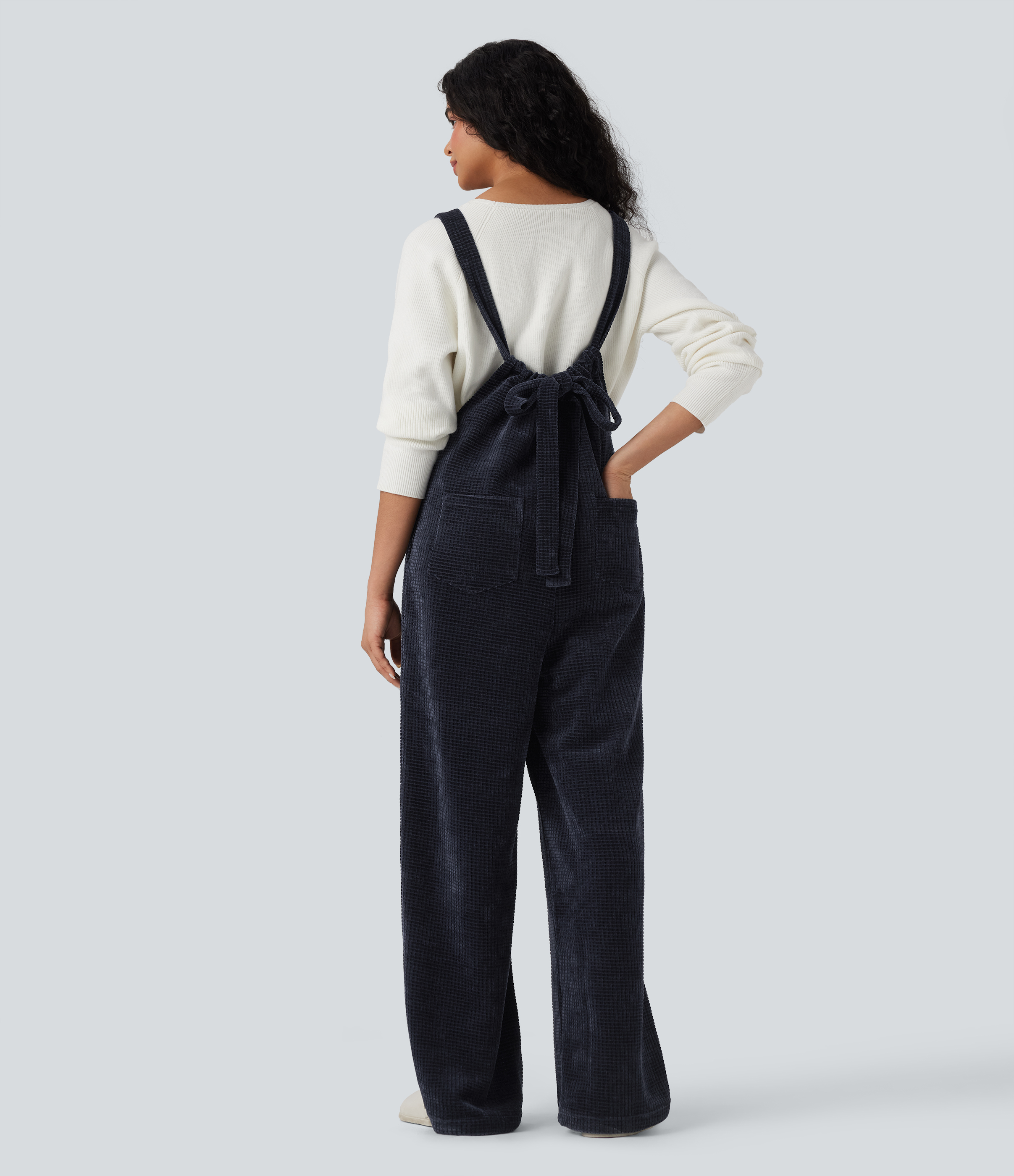 Sky Captain Jumpsuit casual de chenilla con lazo en la espalda y bolsillos / 2