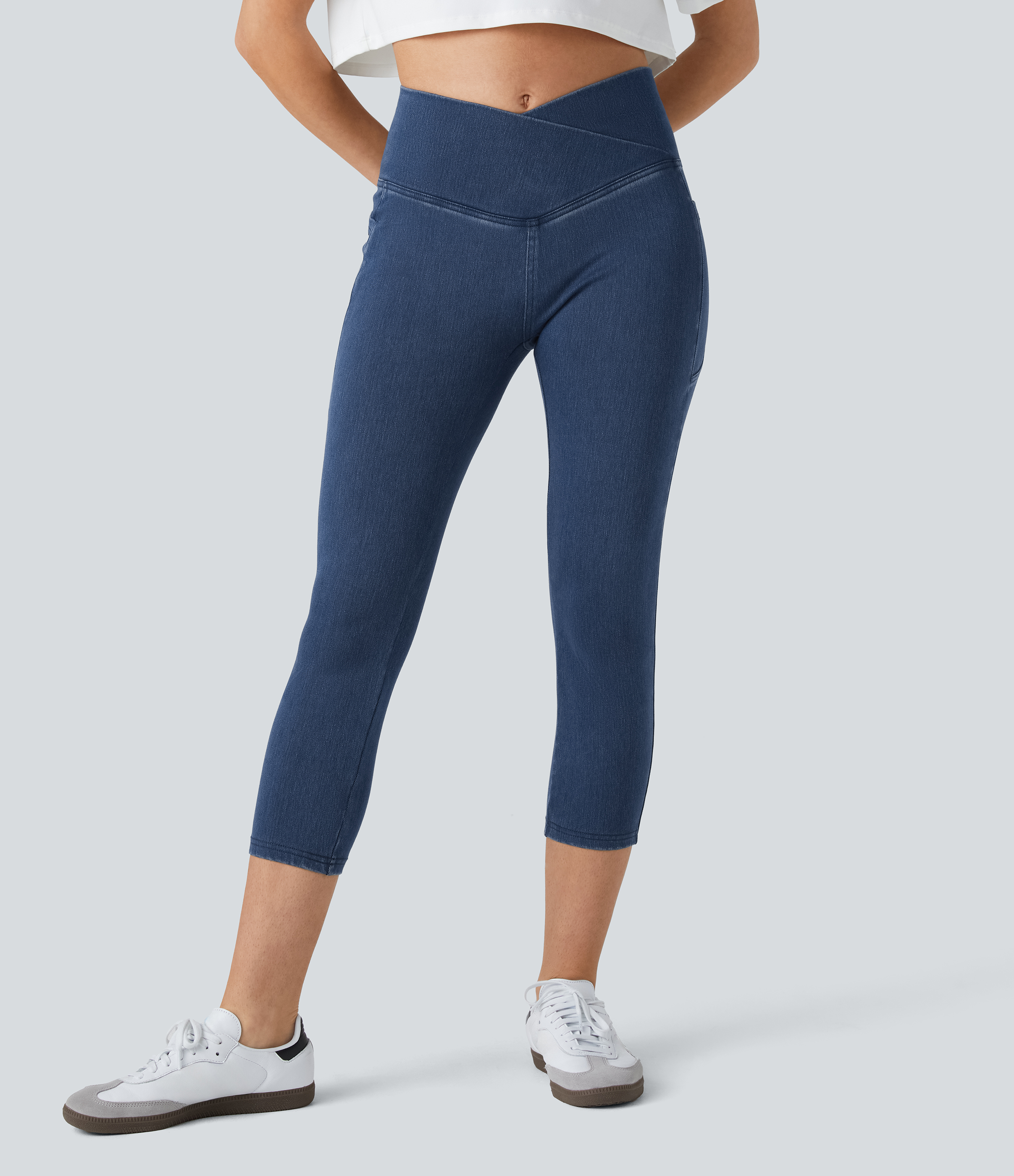 Halara Flex™ Crossover Pocket Washed Denim Capri Casual Leggings