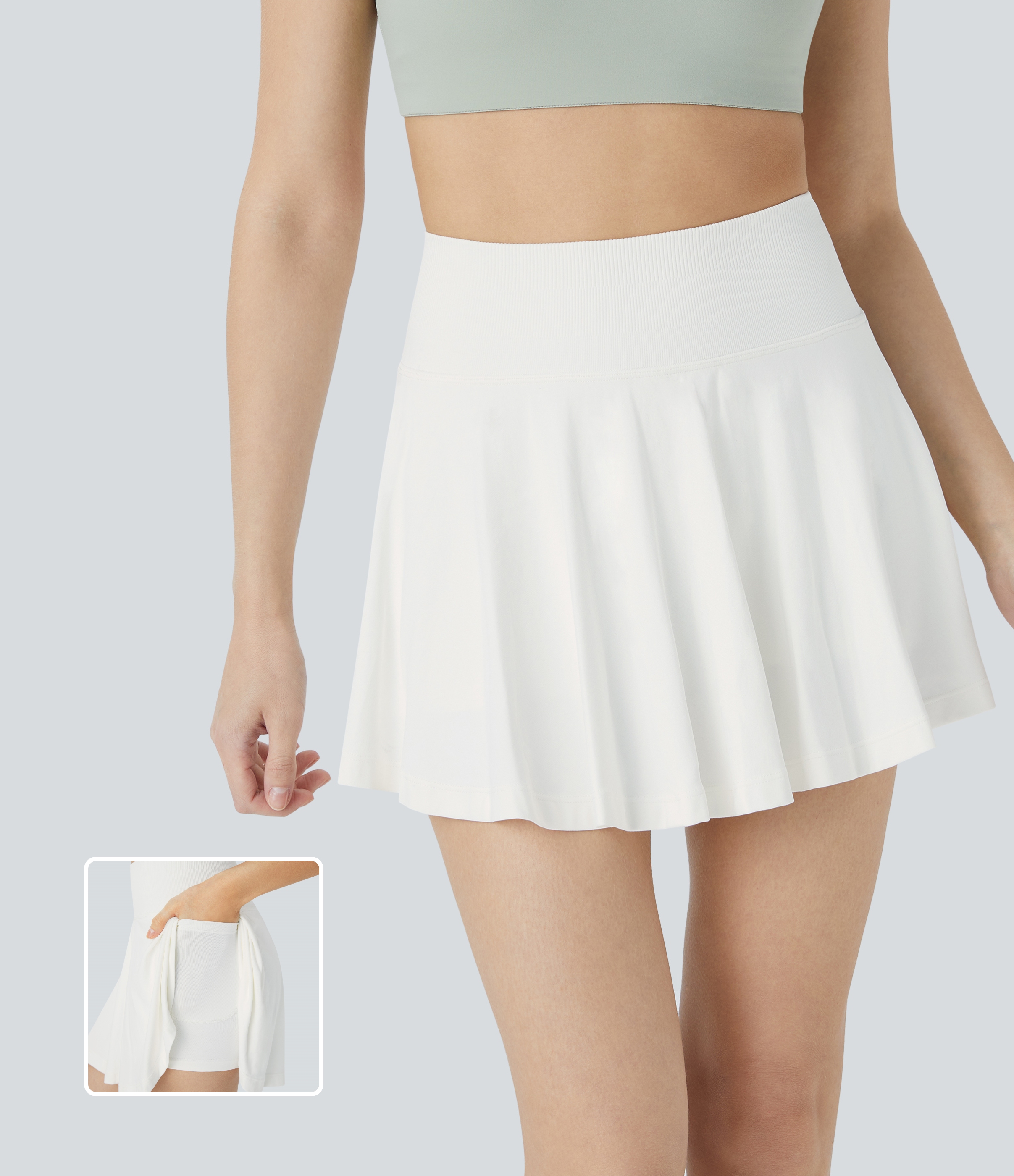 Seamless Flow High Waist 2-in-1 Side Pocket Flare Mini Yoga Skirt