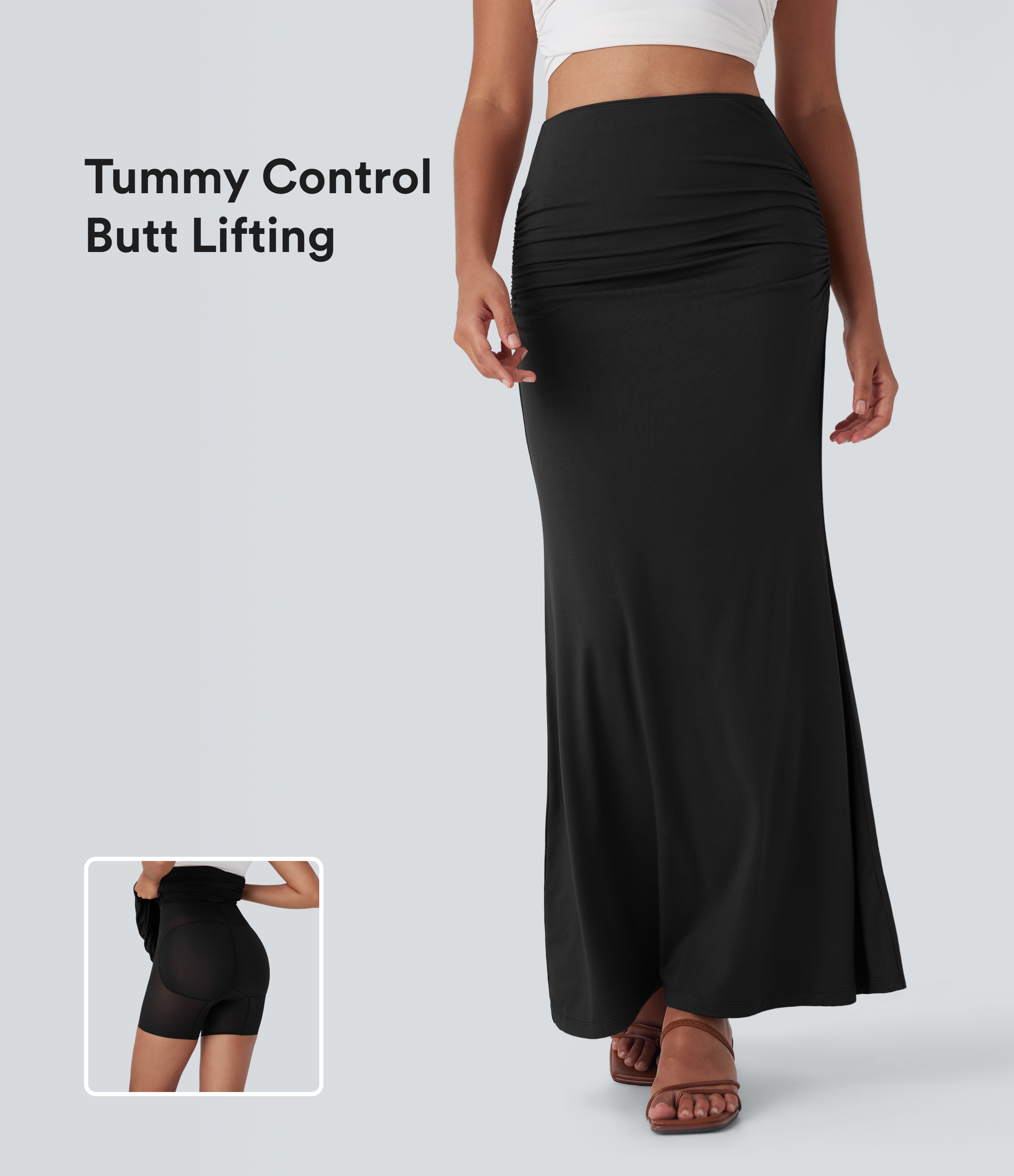 High Waisted Tummy Control Butt Lifting 2-in-1 Midi Casual Mermaid Skirt