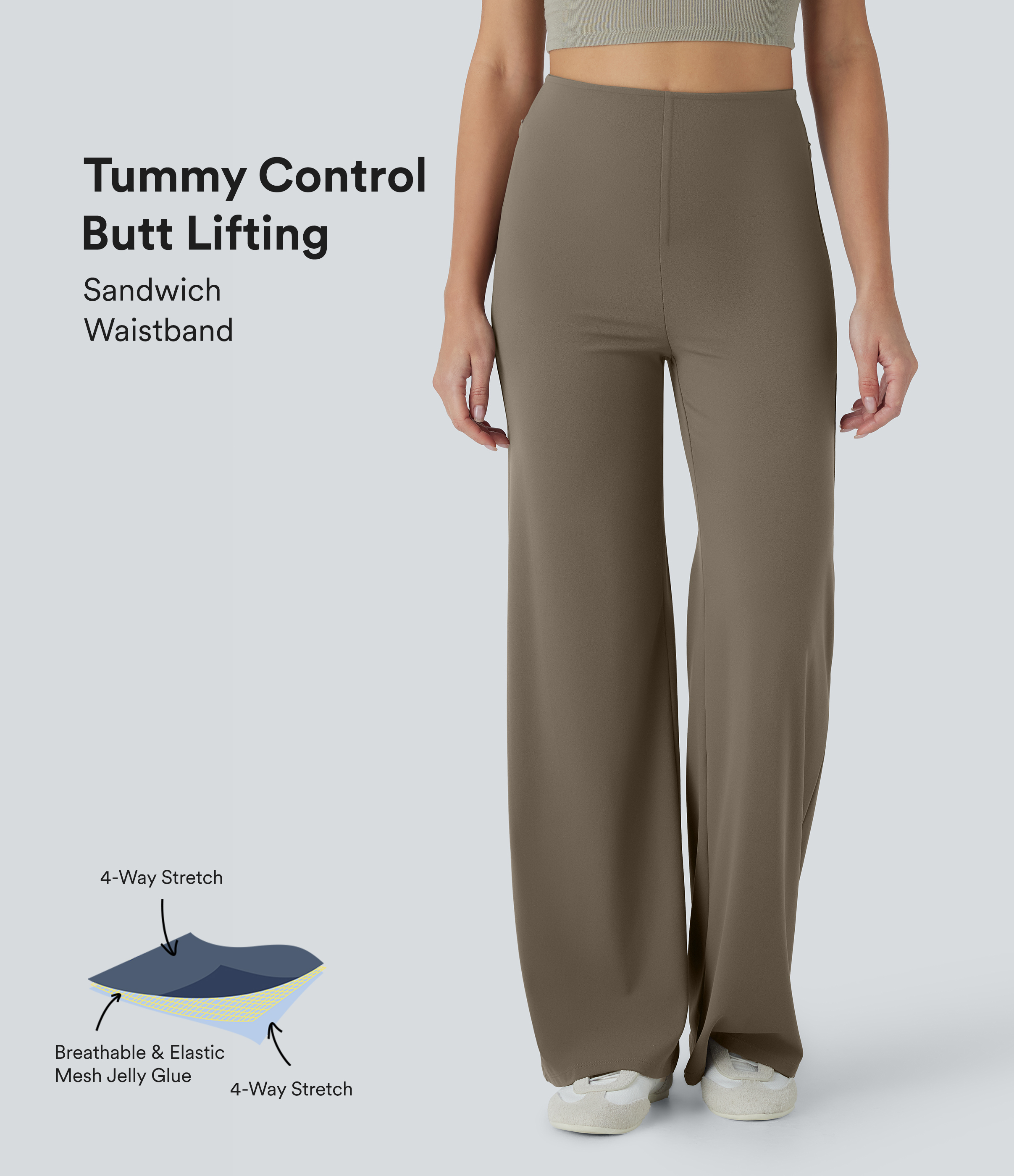 Almond Tummy Control High Rise Crop Wide Pants main image 1
