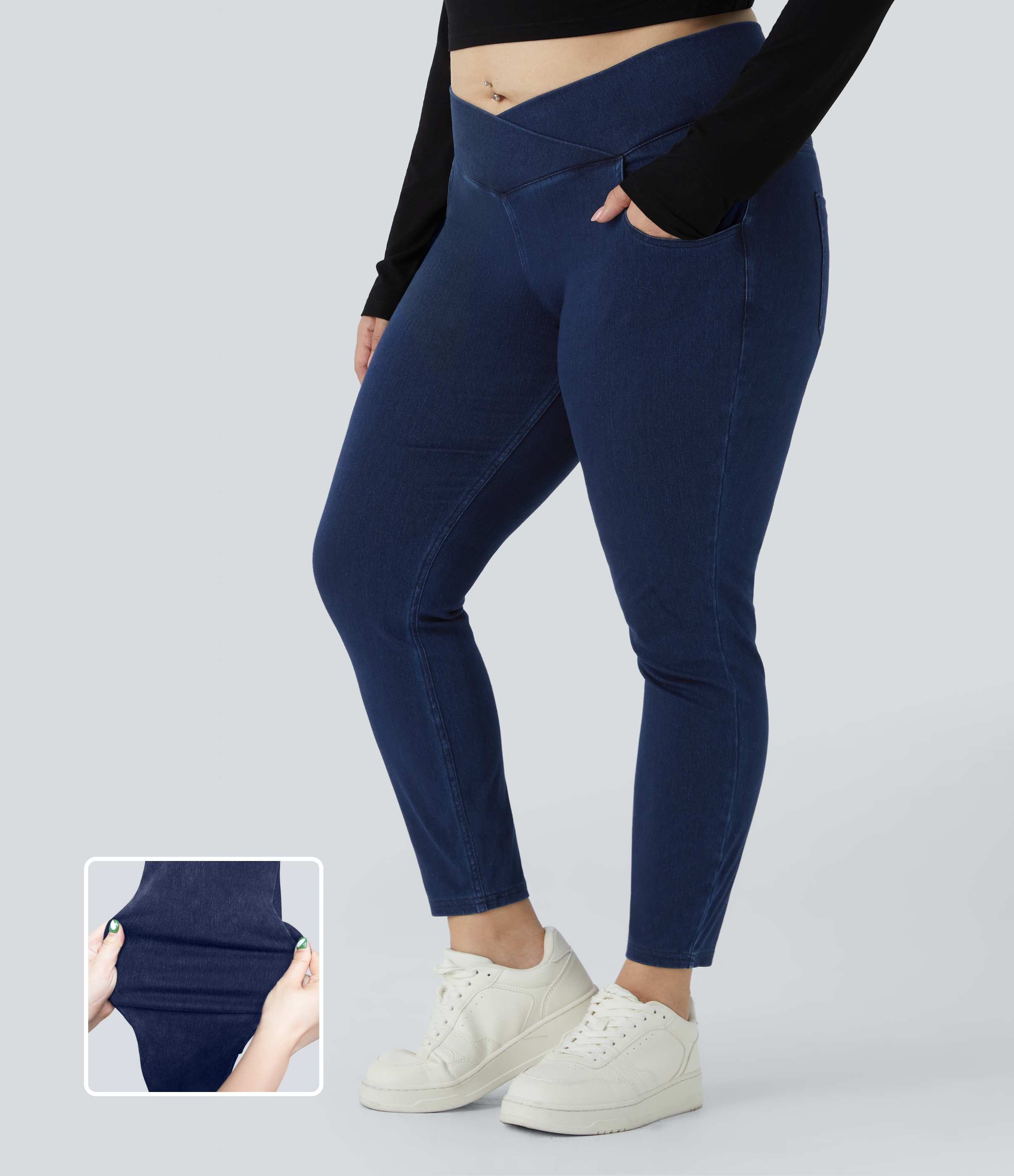 Leggings Halara Flex™ Denim oficina cruzado elástico tiro alto bolsillo talla grande