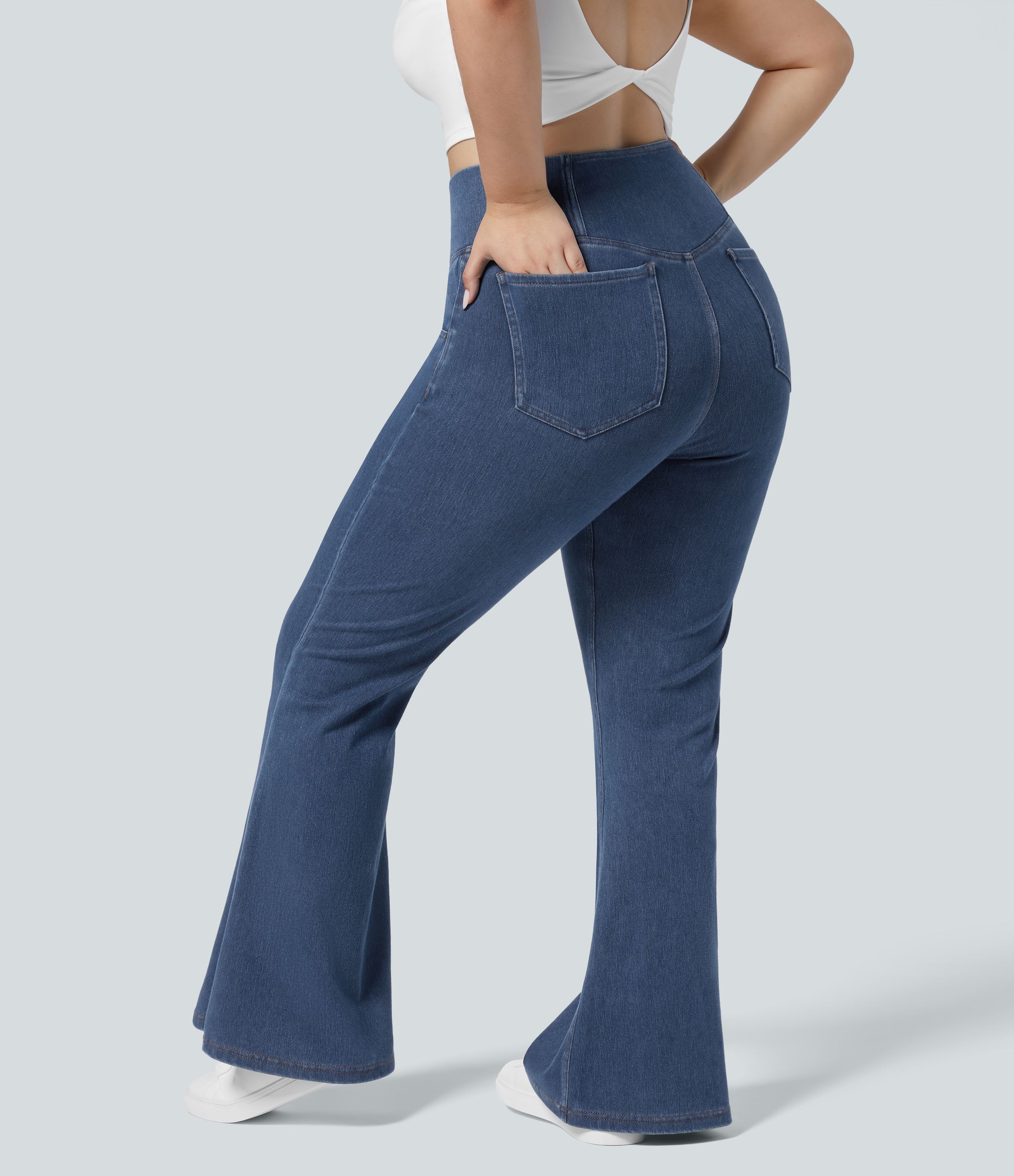 Halara Flex™ High Waisted Crossover Pocket Washed Casual Plus Size Jeans