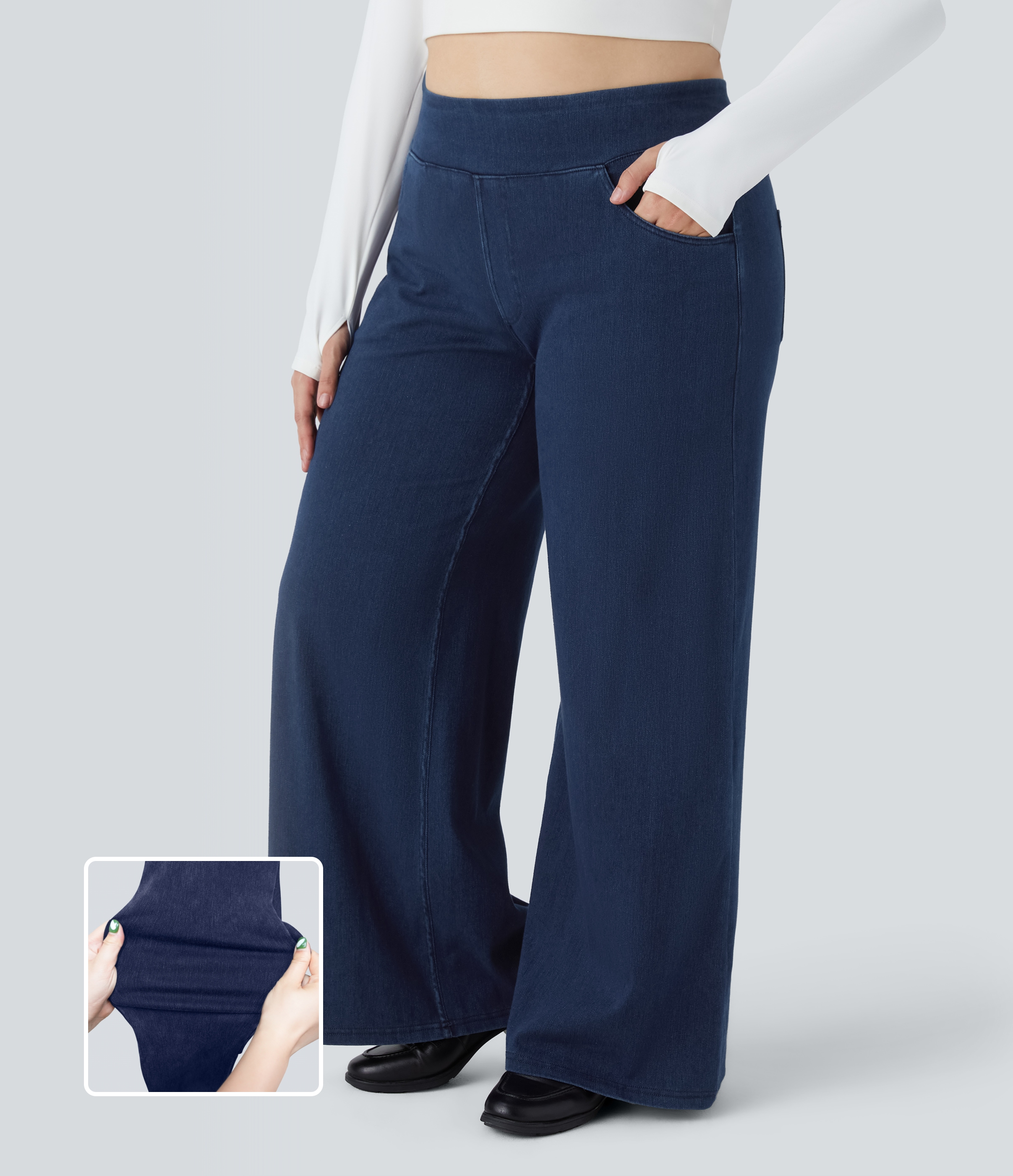 Jeans Baggy Halara Flex™ Denim holgado tiro alto pierna ancha múltiple bolsillo elástico talla grande