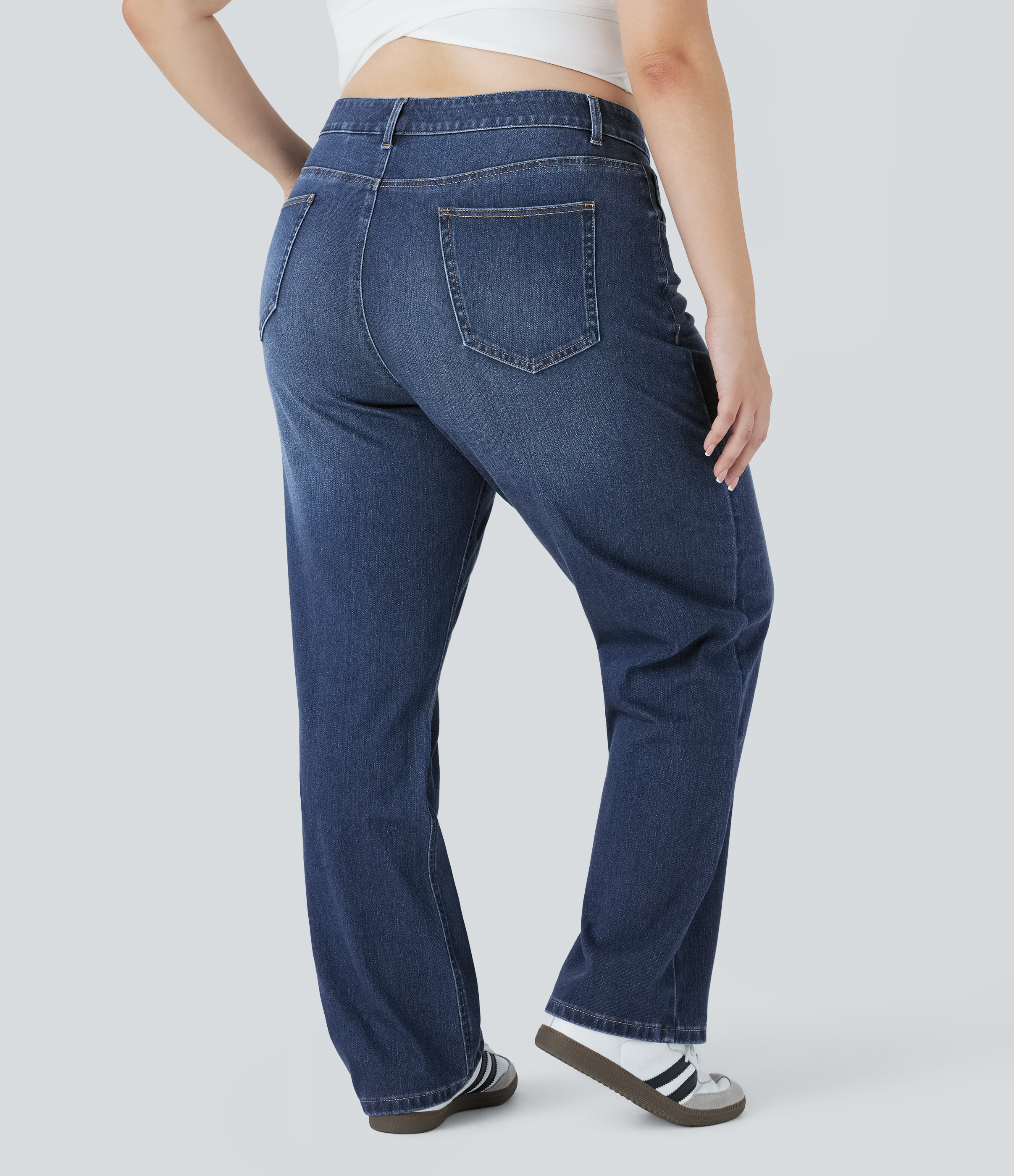 Halara Flex™ High Waisted Pockets Straight Leg Washed Women Casual Plus Size Denim Jeans