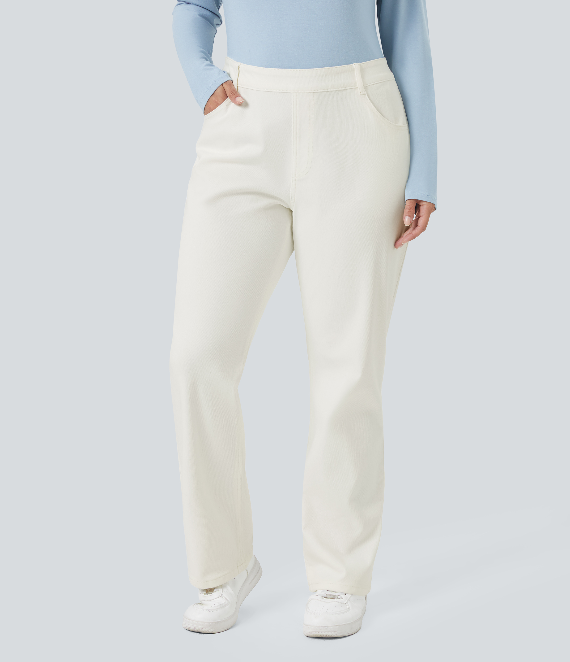 Halara Flex™ High Waisted Pockets Straight Leg Washed Casual Plus Size Jeans