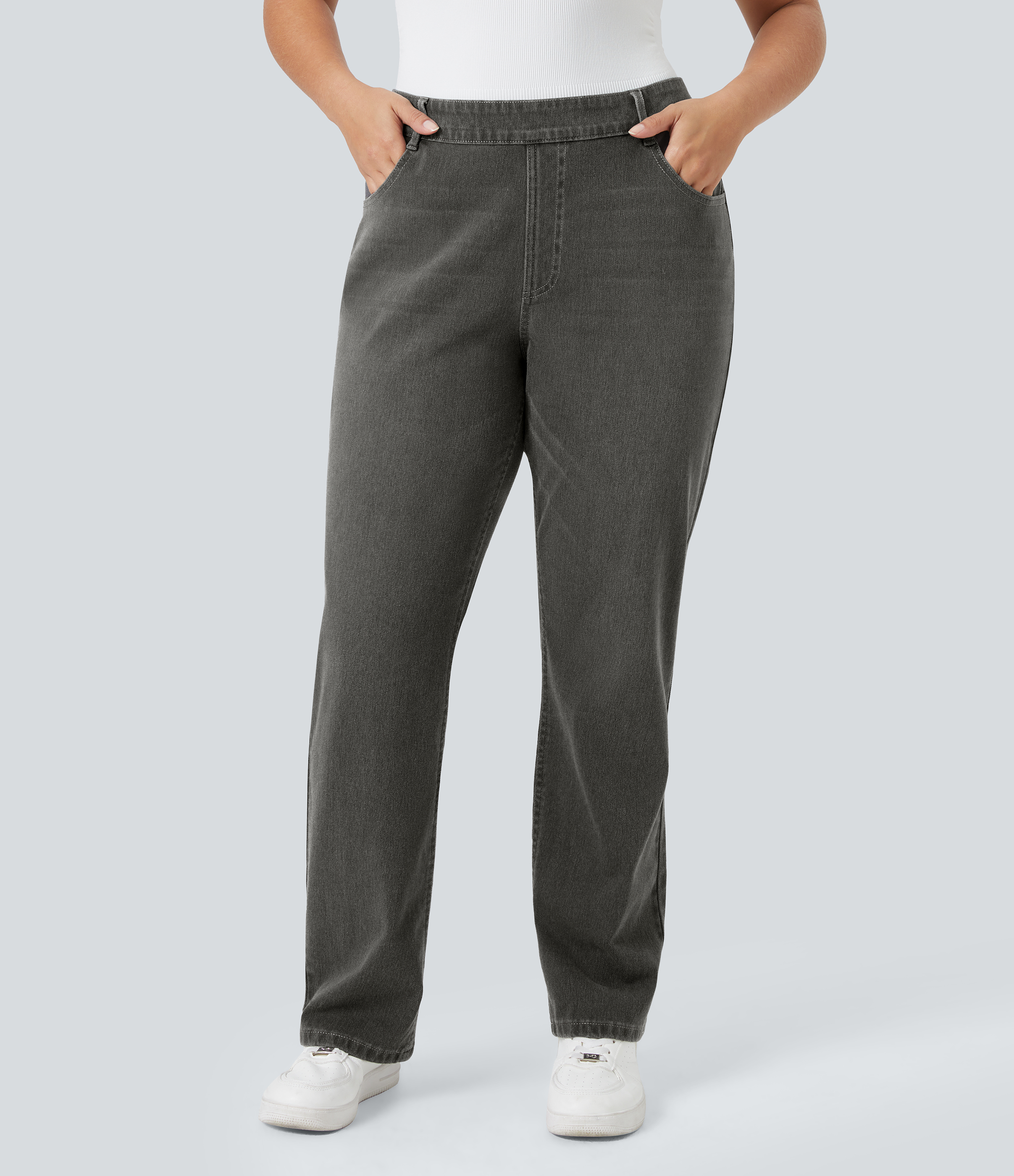 Halara Flex™ High Waisted Pockets Straight Leg Washed Casual Plus Size Jeans