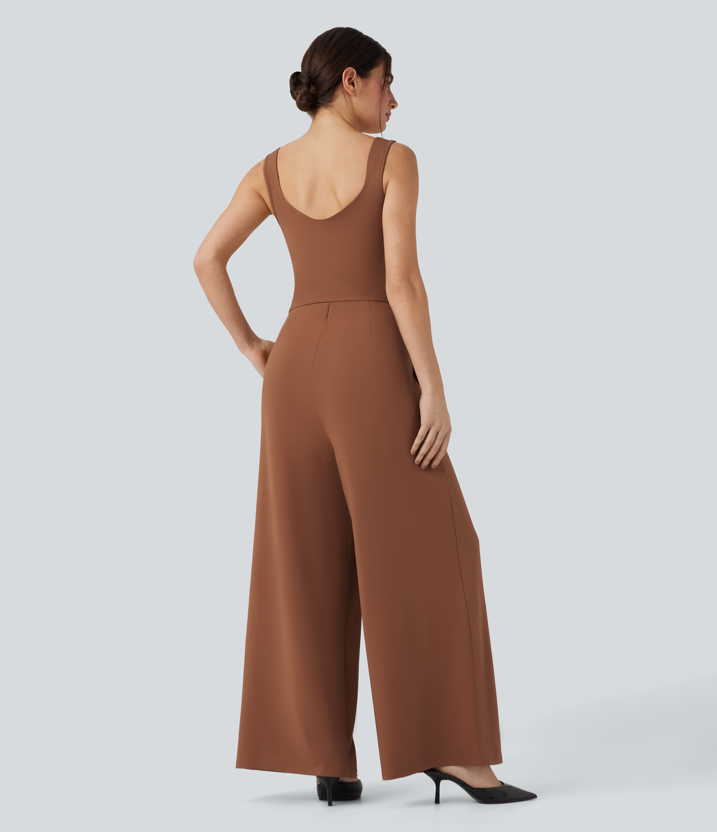 Rust Red U Back Sleeveless Casual Jumpsuit with Pockets-Easy Peezy Edition / 2
