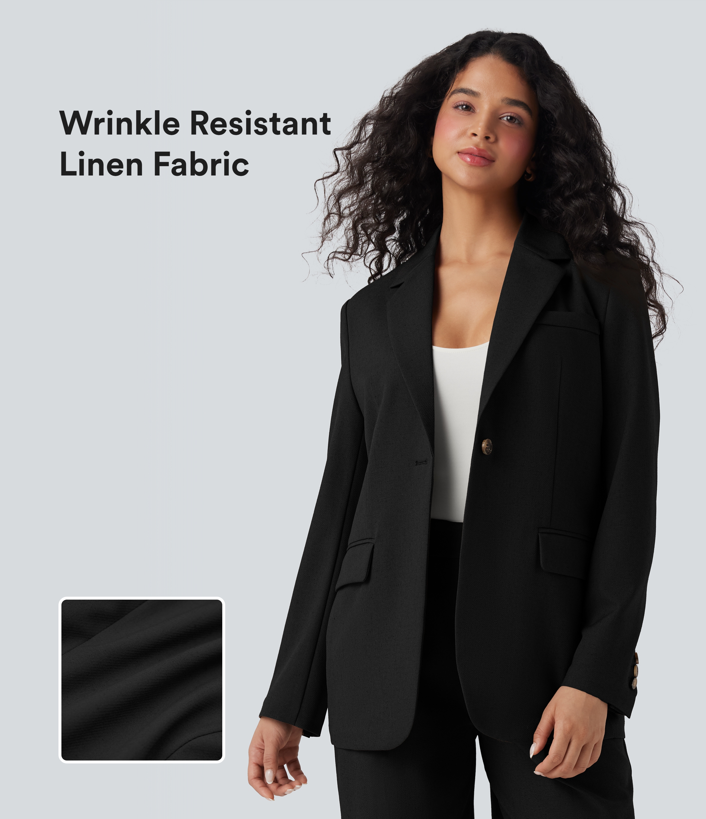 Blazer de travail lin col cranté manches longues avec poches