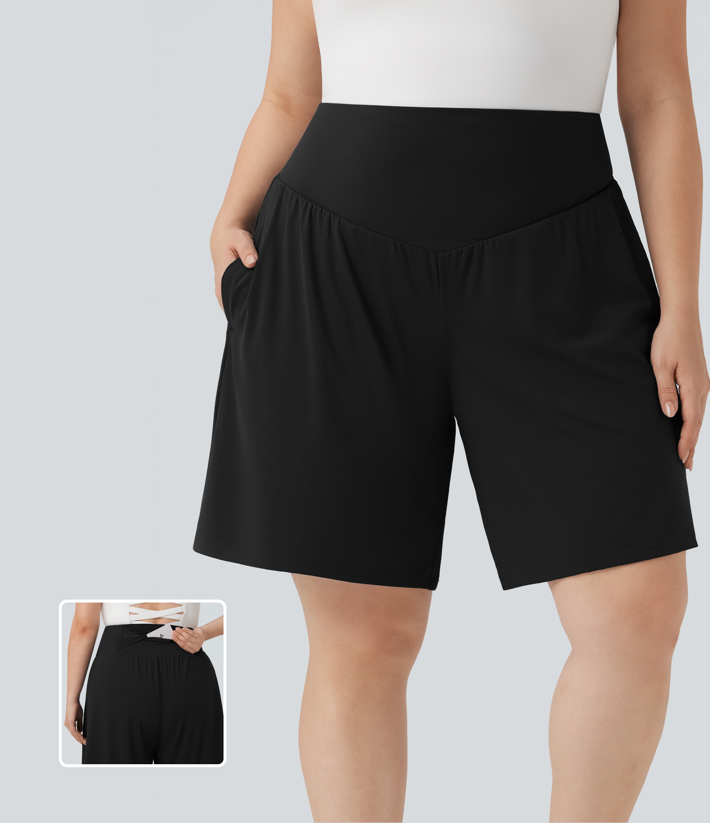 Plus Size SoftlyZero™ Airy High Waisted Cool Touch Yoga Bermuda Shorts with Pockets