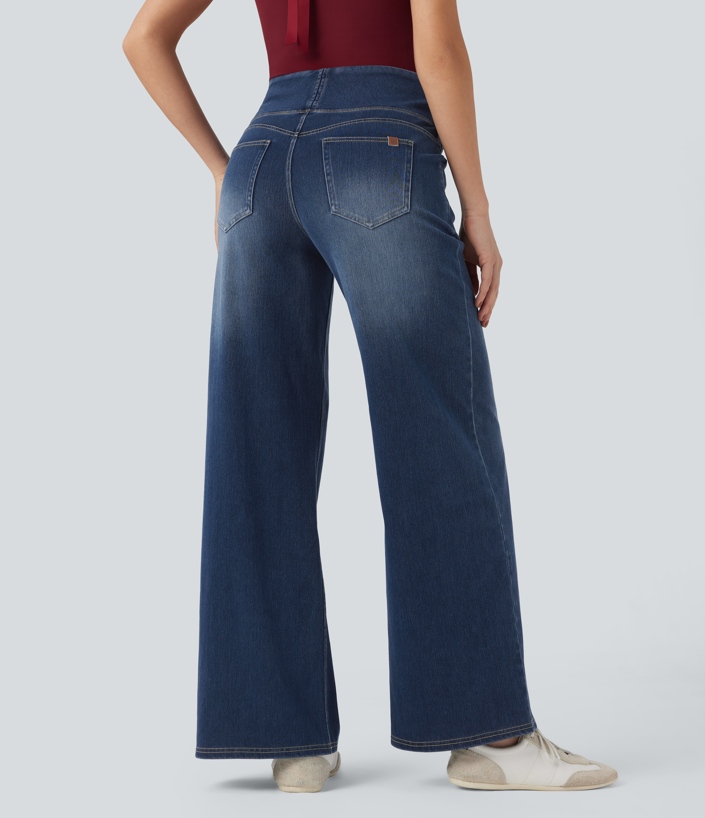 Estate Blue Denim Halara Flex™ Mid Rise Tummy Control Women Casual Baggy Denim Jeans with Pockets / 2