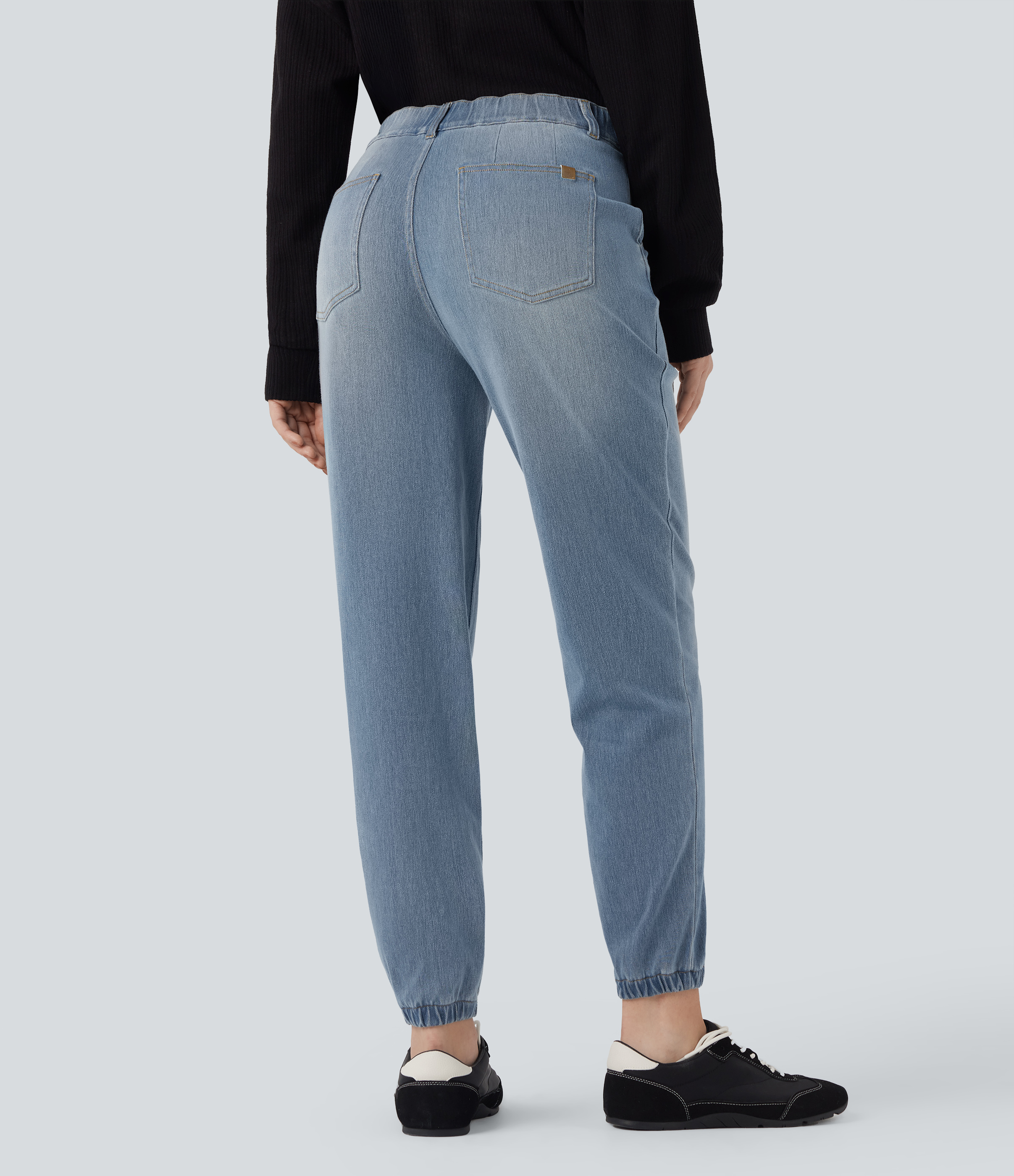 Blue Jasper Denim Halara Flex™ Mid Rise Tapered Washed Denim Casual Joggers with Pockets / 2