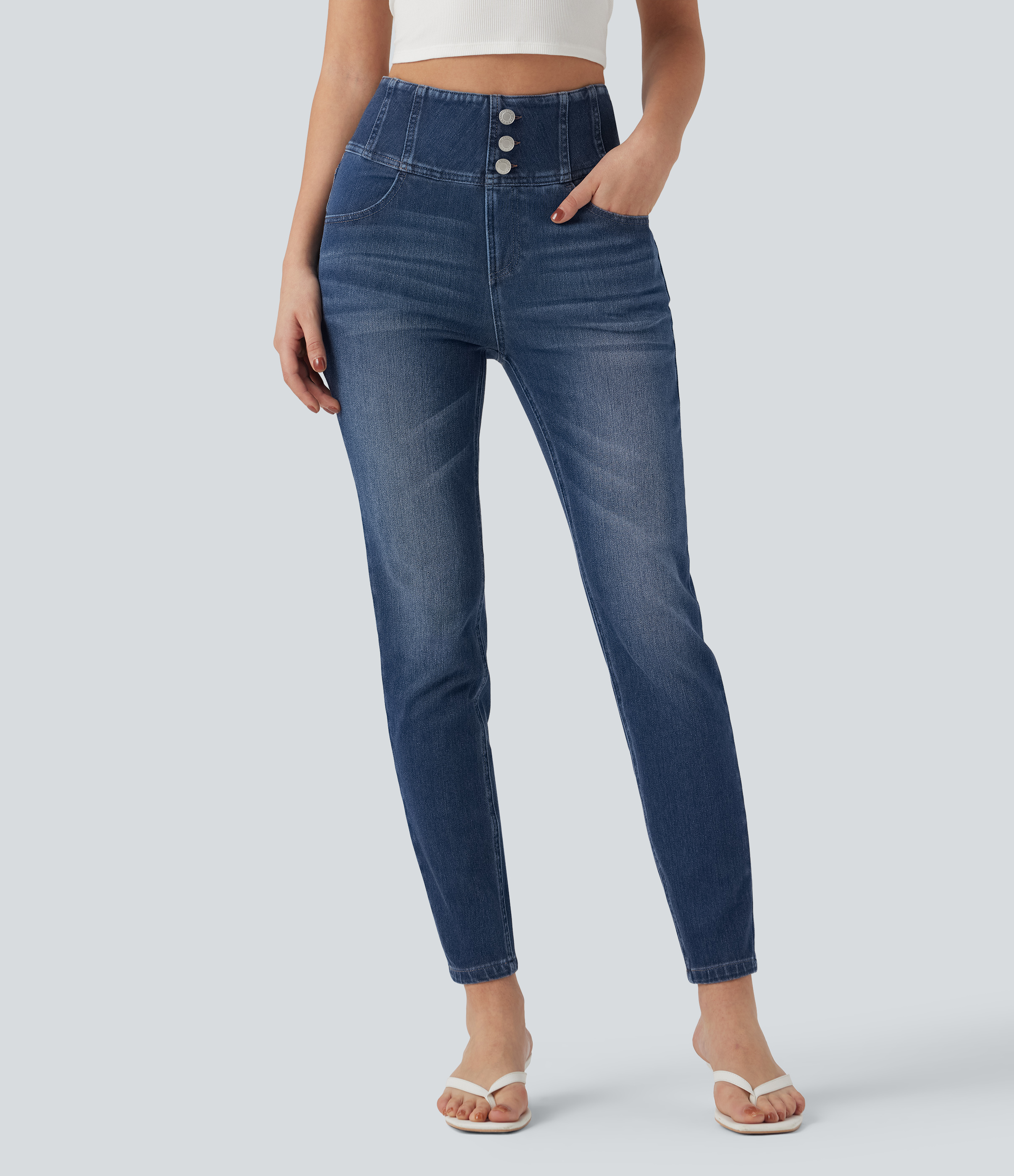 Halara Flex™ High-Waist-Skinny-Jeans mit Taschen