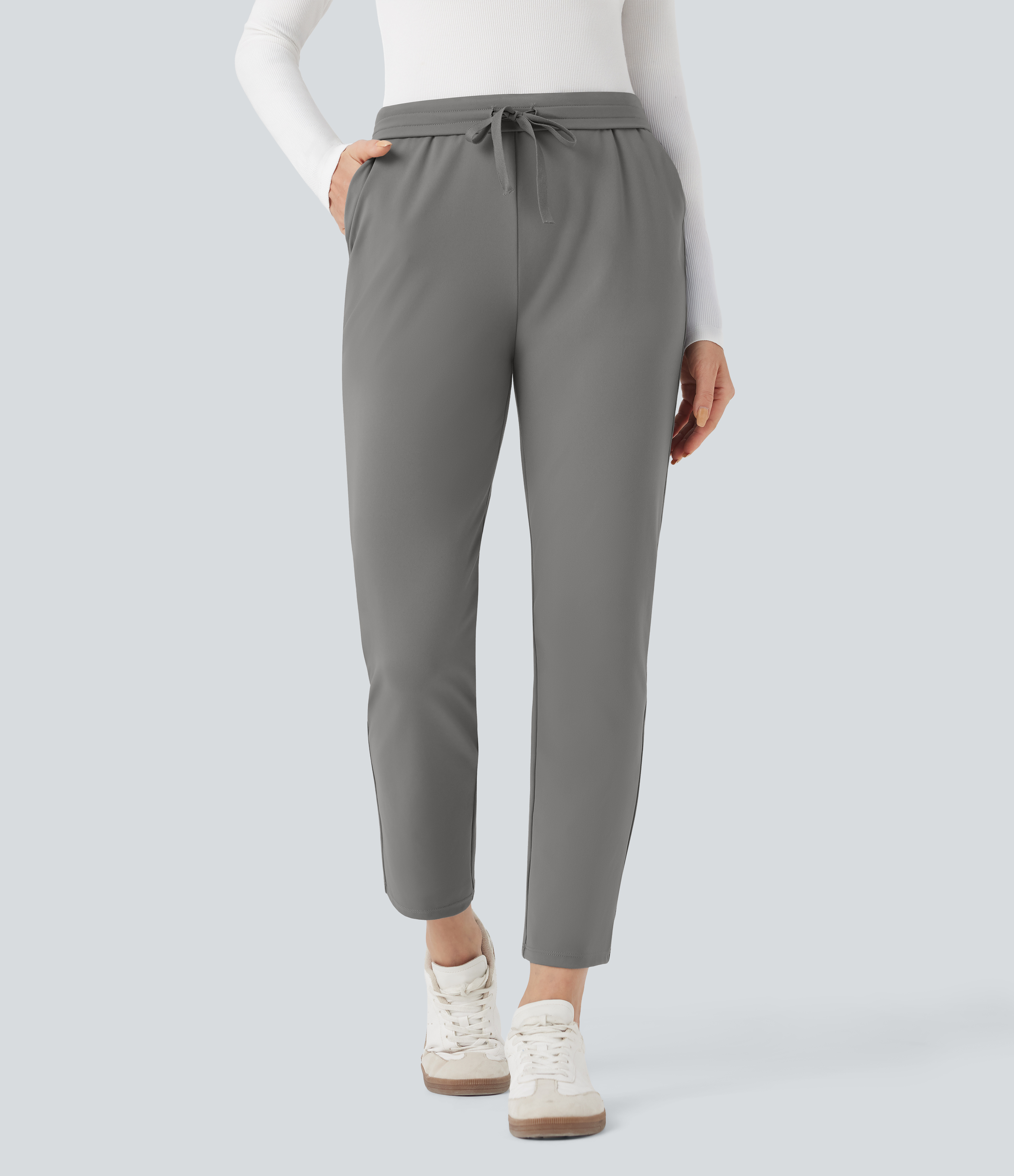 Silent Storm Halara Flex™ DayStretch Foldover High Waisted Drawstring 7/8 Slim Work Pants with Pockets / 2