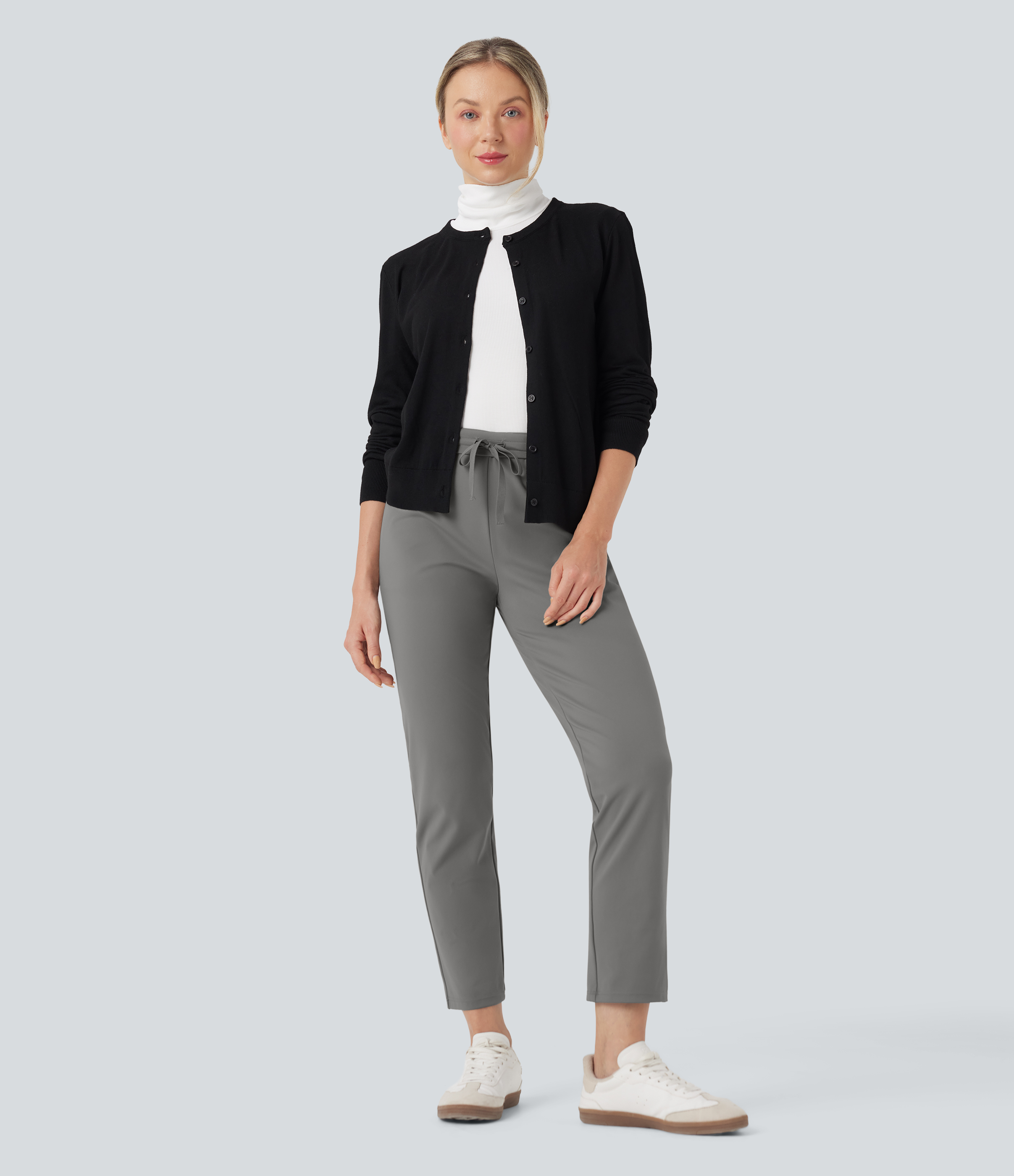 Pantalon de travail ajusté 7/8 repliable taille haute avec cordon de serrage Halara Flex™ DayStretch avec poches