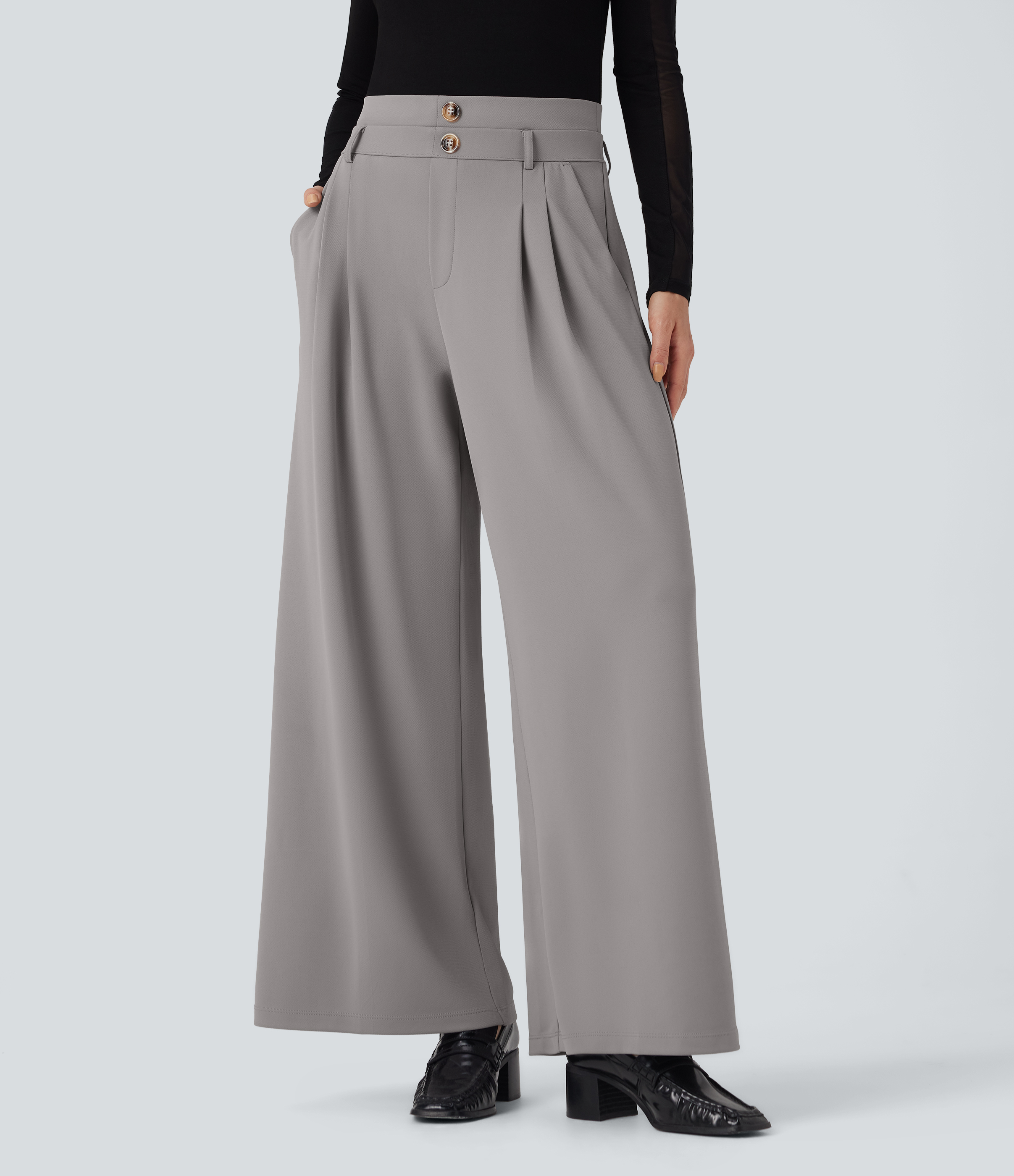 Paloma Halara Flex™ - Stoffhose aus Krepp mit hohem Doppelbund, Seitentaschen und weitem Bein / 2