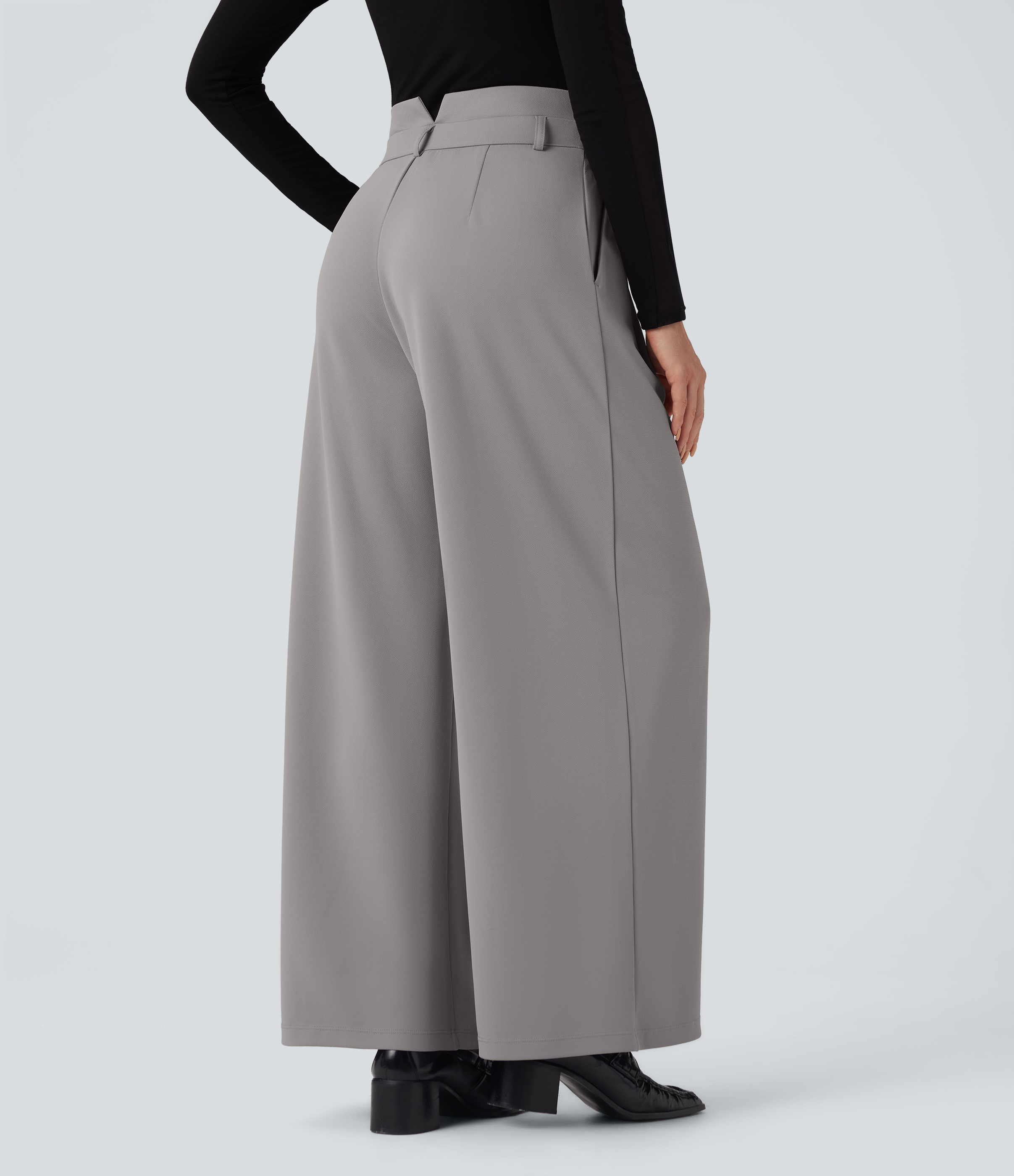 Paloma Pantalones de oficina anchos Halara Flex™ de crepé con tiro alto y doble cintura con bolsillos / 2