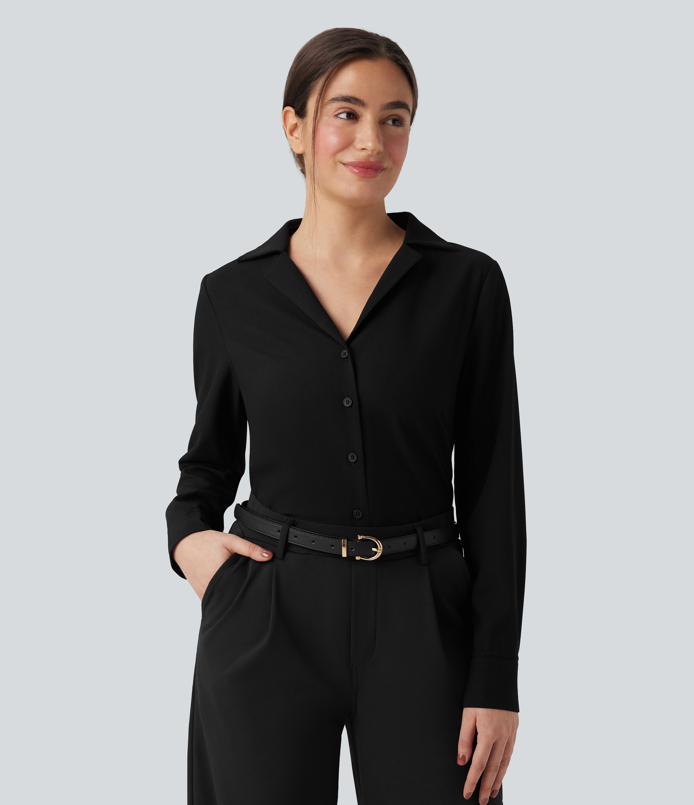 Noir Chemise de travail à manches longues avec ourlet arrondi. / 1