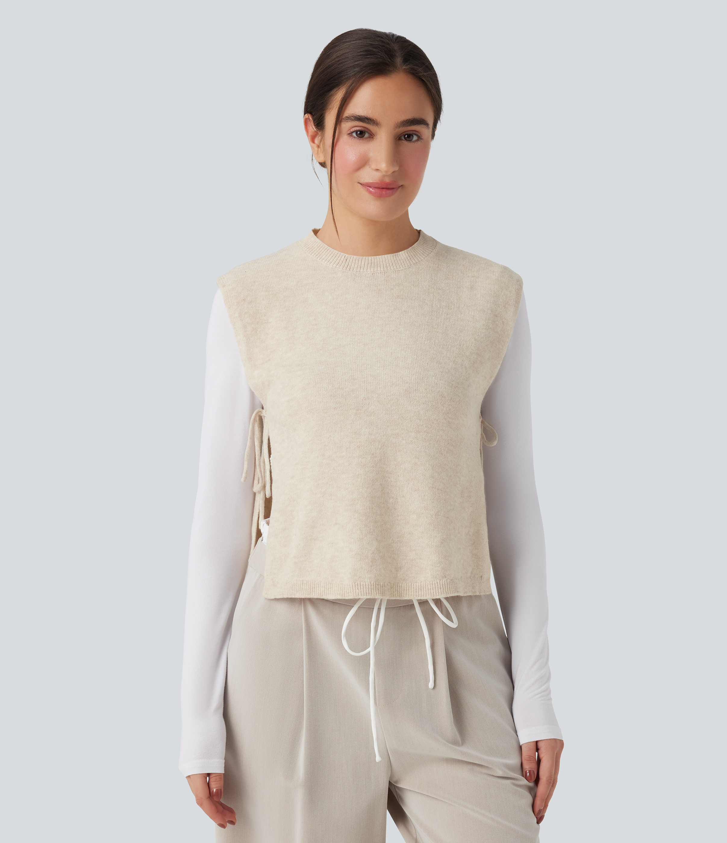 Round Neck Tie Work Sweater Vest