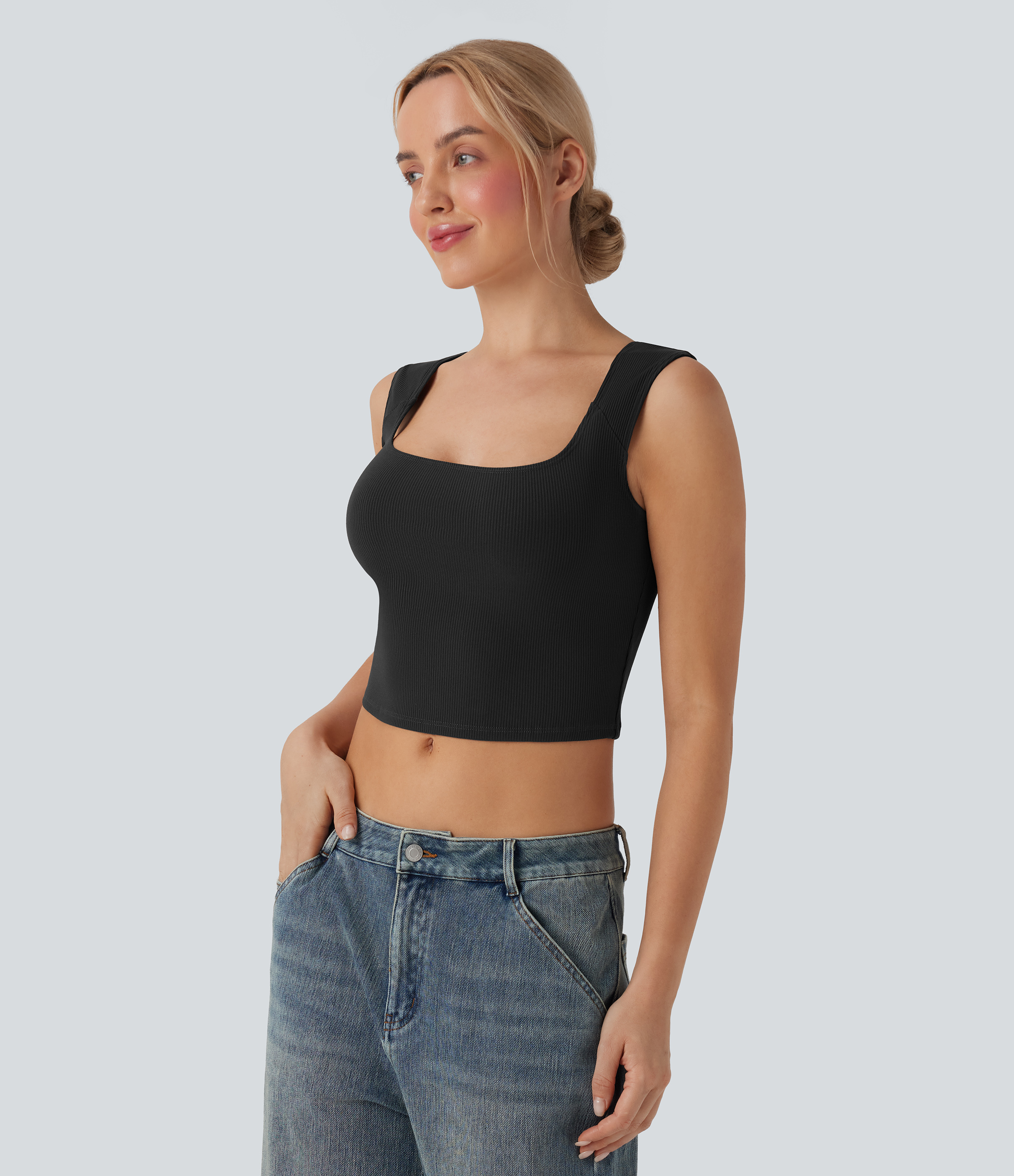 Women's SoftlyZero™ Ribbed U Neck Cropped Casual Tank Top - Halara