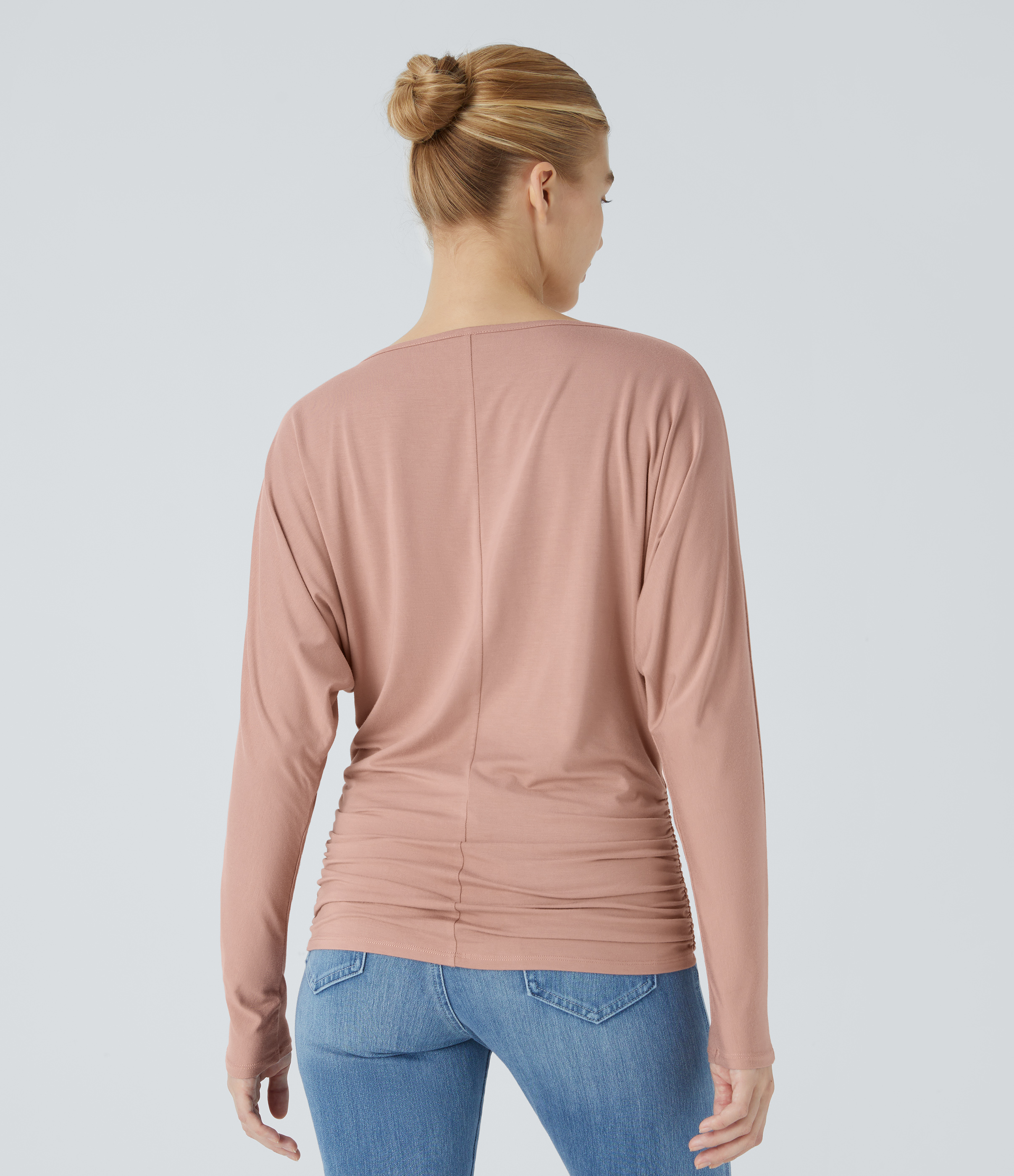Misty Rose Top fruncido manga larga cuello barco / 2