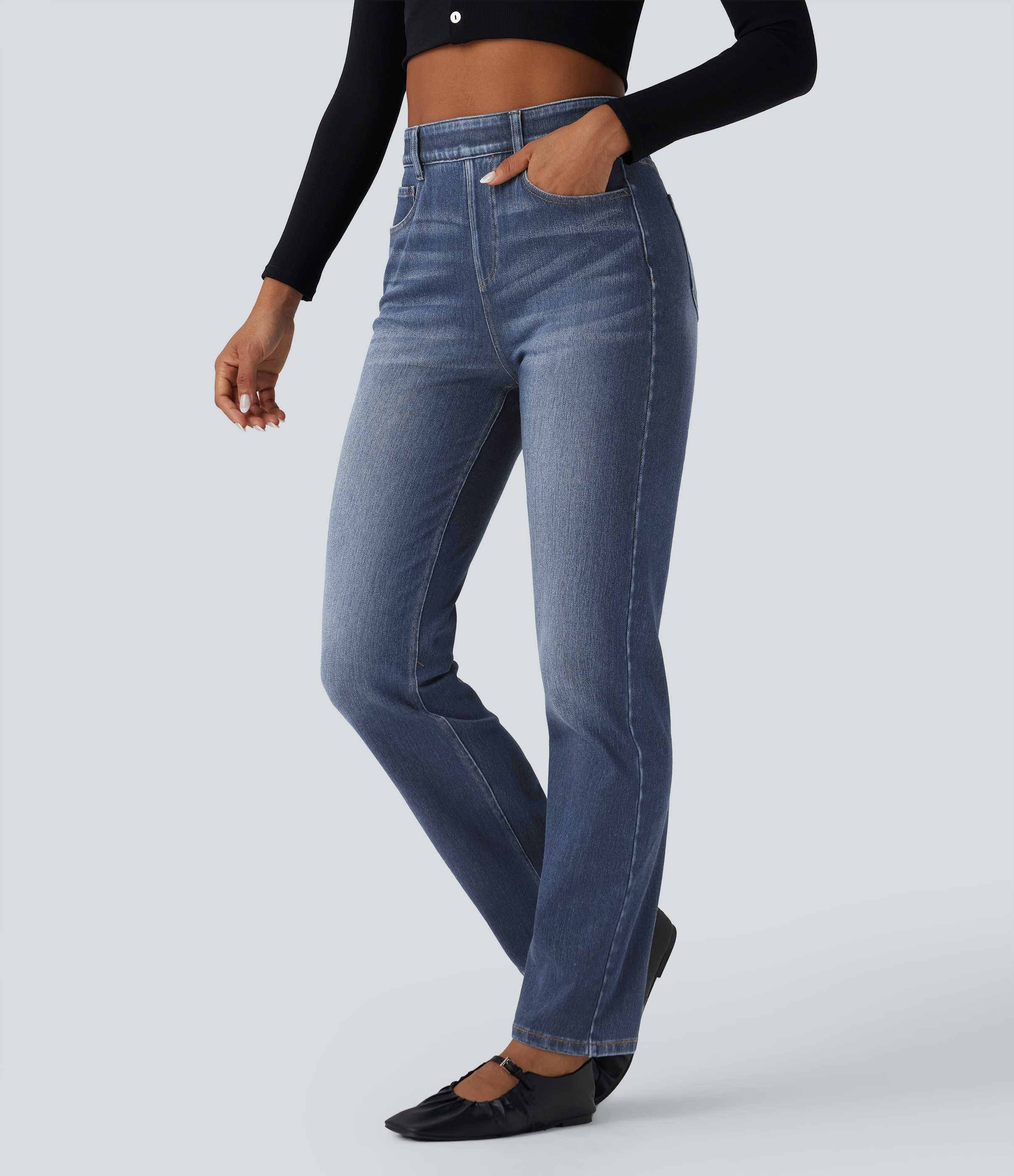 Halara Flex™ High Waisted Tummy Control Washed Casual Slim Jeans with Pockets