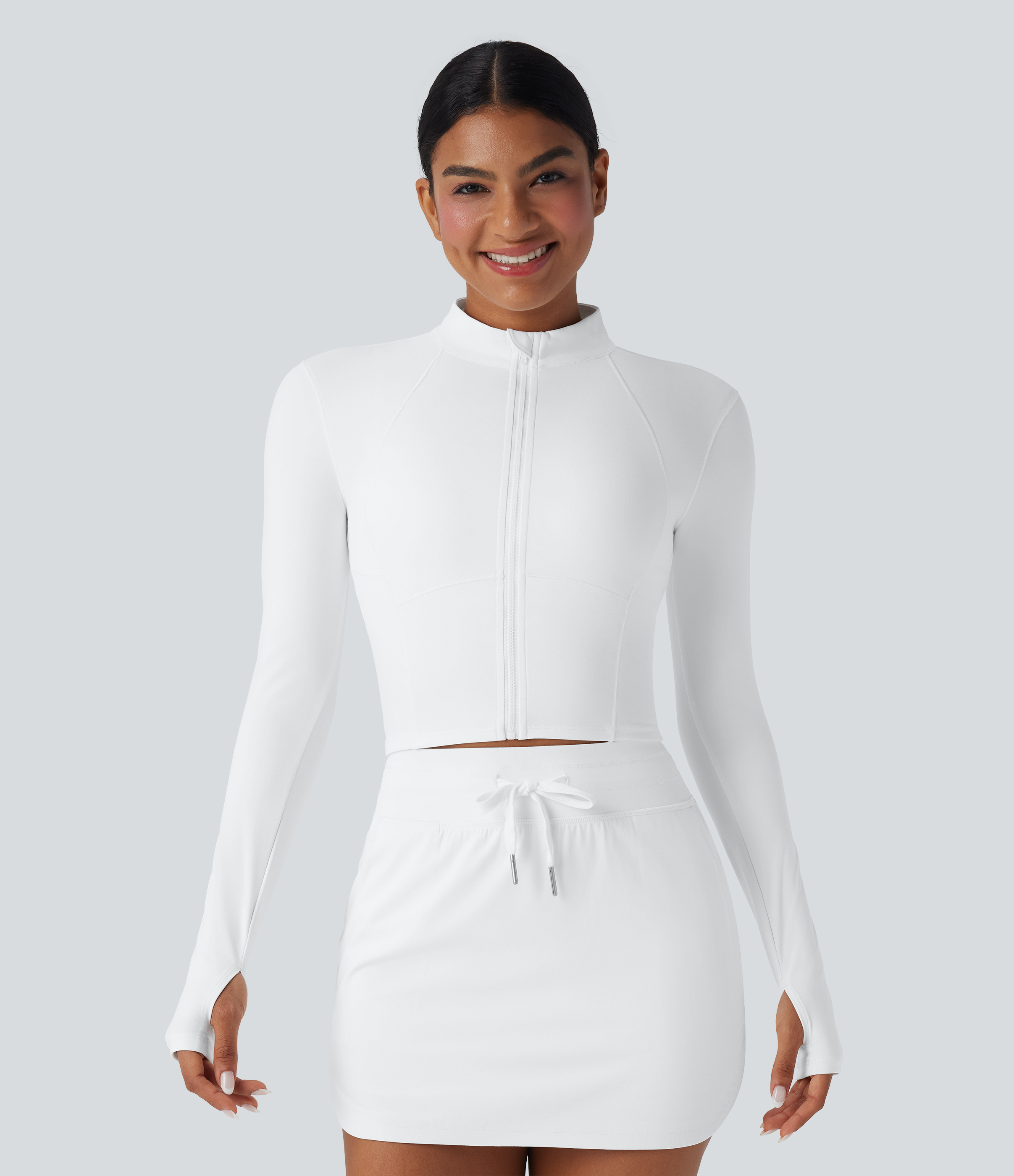 SoftlyZero™ Plush Stand Collar Zip Thumb Holes Cropped Golf Jacket