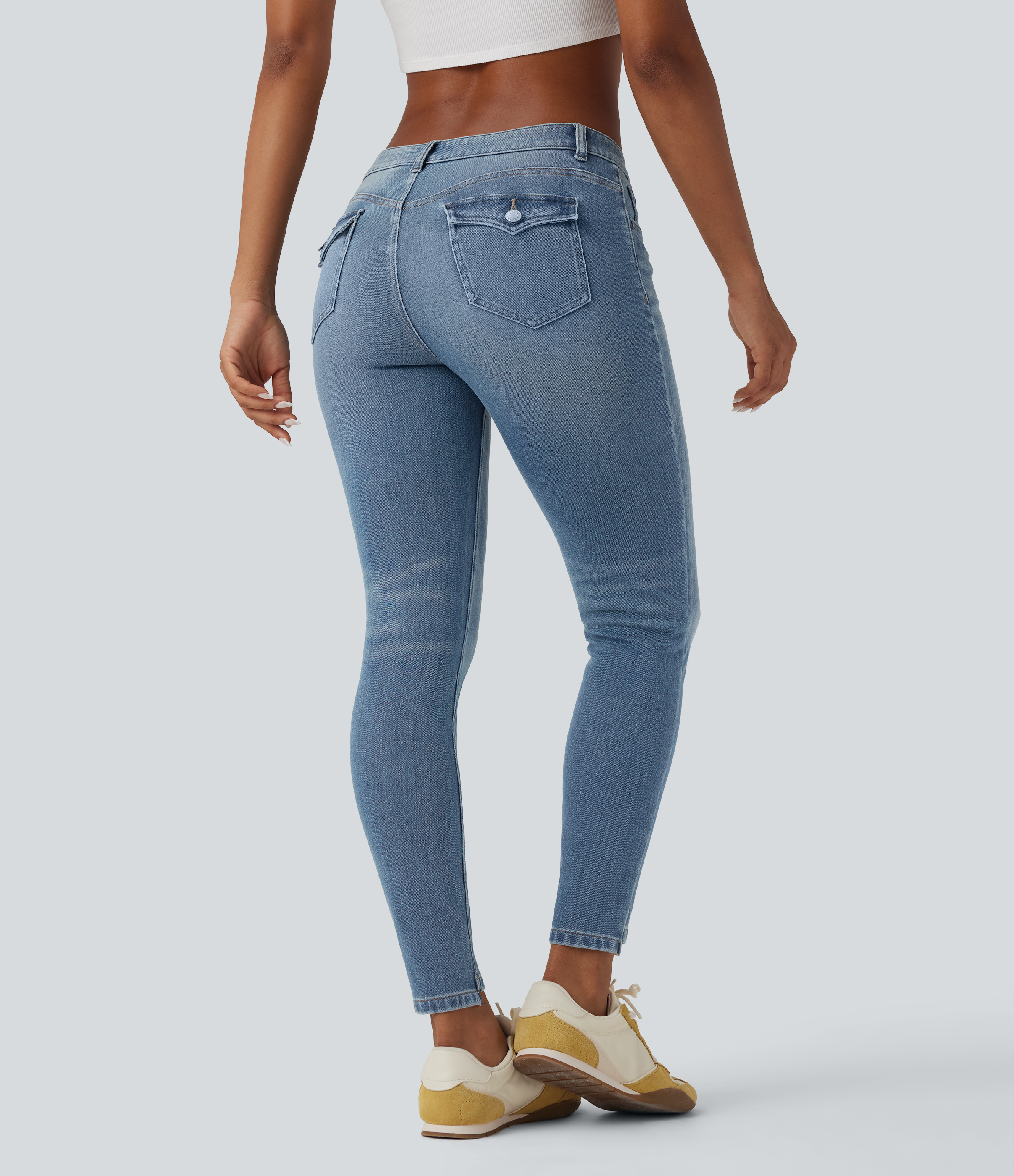 Coronet Blue Denim Jeans ajustados casuales Halara Flex™ de tiro bajo con bolsillos  / 2