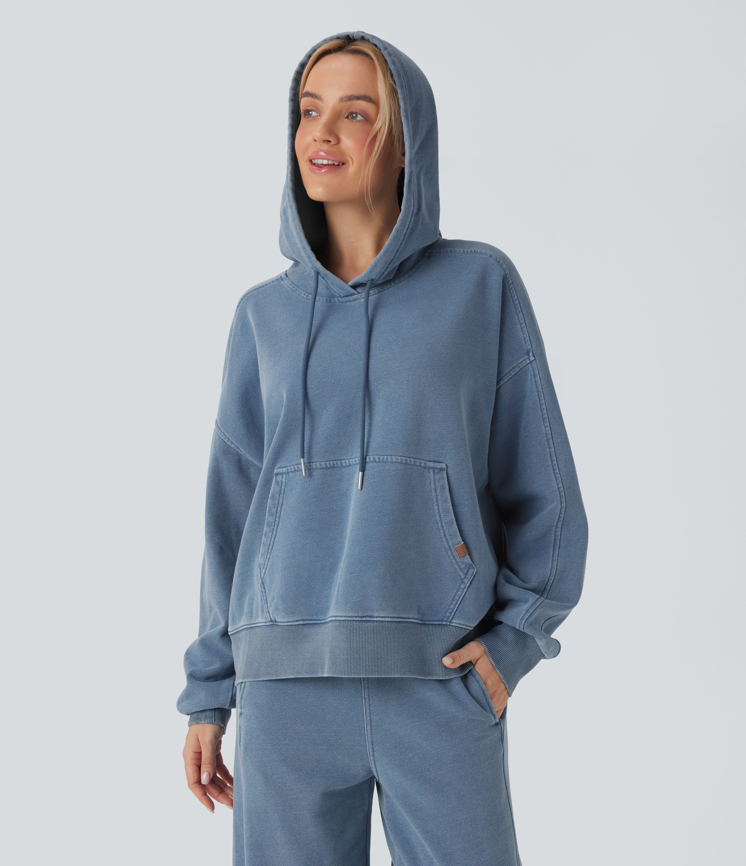 Halara Flex™ Hooded Casual French Terry Denim Sweatshirt with Pocket
